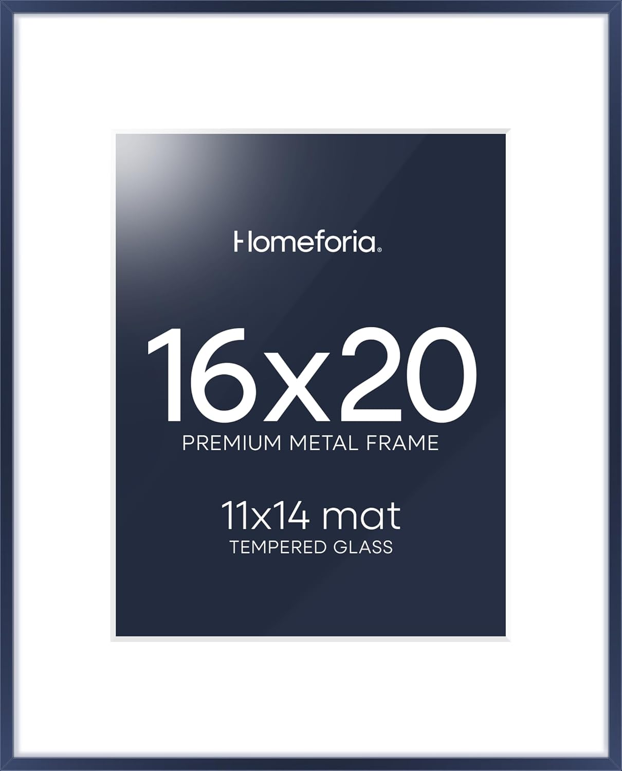 Homeforia 16x20 Navy Blue Picture Frame, High End Metal 16x20 Poster Frames with Mat 11x14 inch Photo, 16 x 20 Navy Blue Frame Matted to 11 by 14 Print, 20x16 Frame, Tempered Glass, Wall Kit, Set of 1