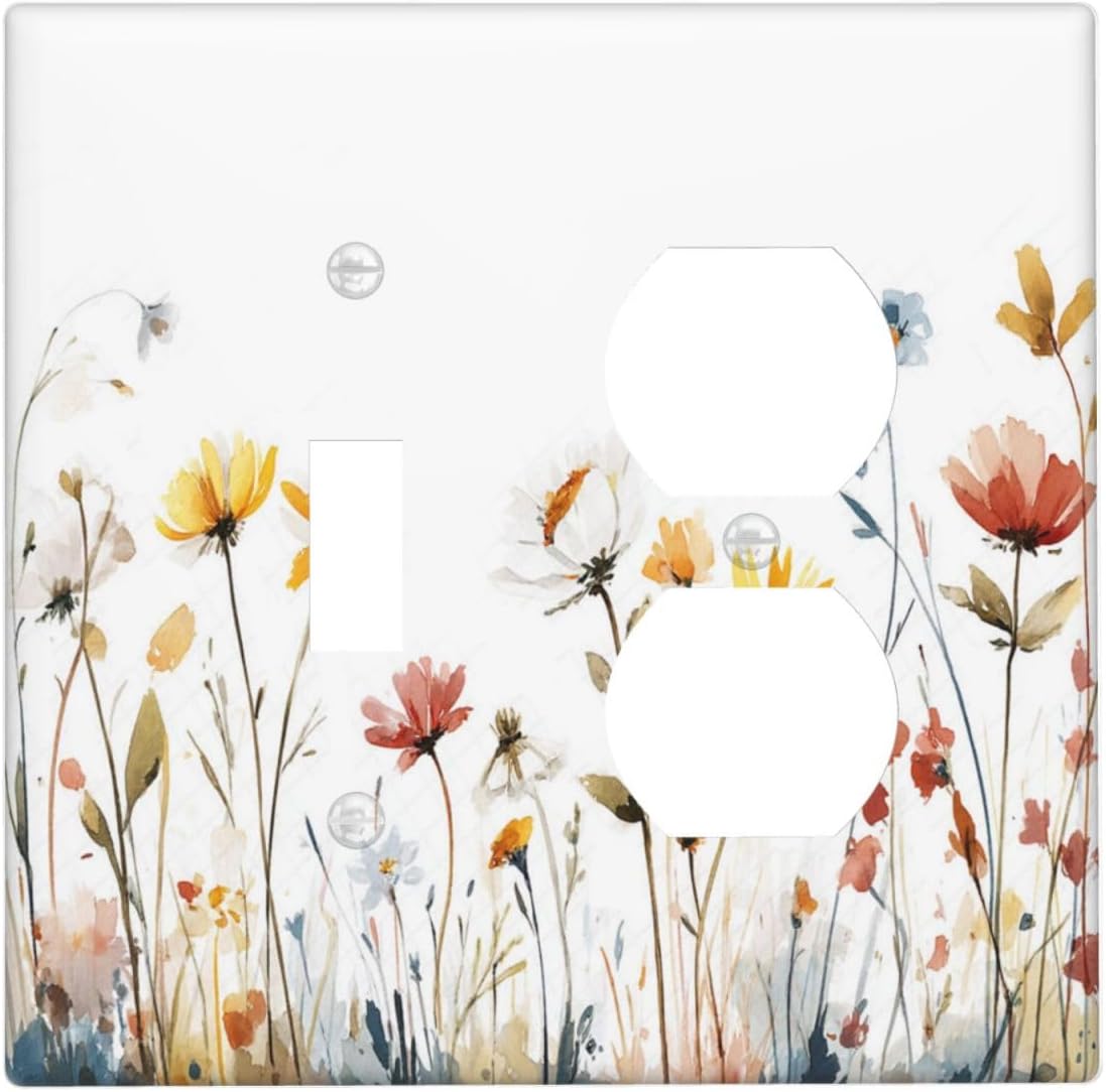 Watercolor Wildflower Colorful Floral Plant Wallplates 1 Toggle 1 Duplex Switch Plate Electrical GFCI Faceplate Decorative Light Switch Covers for Bed Room Living Room Decor