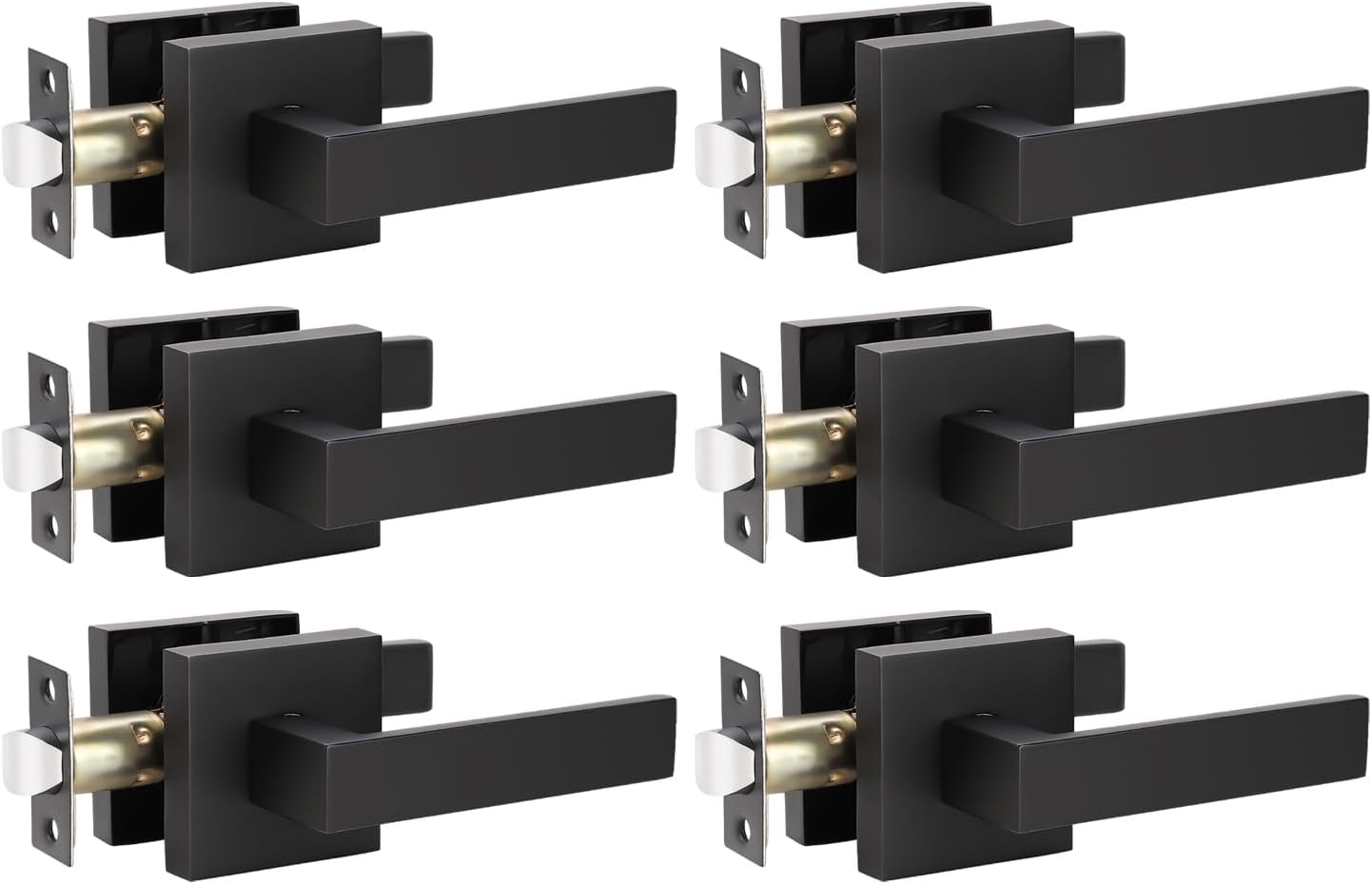 KNOBWELL 6 Pack Black Interior Door Handles for Left or Right Handing Passage Function Heavy Duty Matte Black Closet Door Handle Set, 2.07 lb One Lever