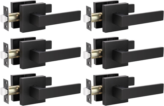 KNOBWELL 6 Pack Black Interior Door Handles for Left or Right Handing Passage Function Heavy Duty Matte Black Closet Door Handle Set, 2.07 lb One Lever