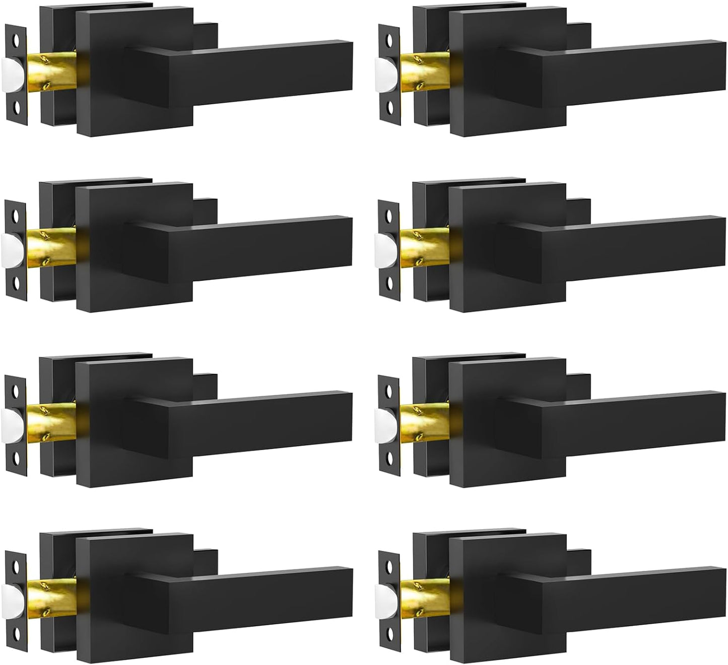 Passage Door Lever, 8 Pack Matte Black Interior Door Handles for Hallway and Closet, Heavy Duty Square Interior Keyless Door Handles Non-Locking Door Knobs for Right & Left Side Door