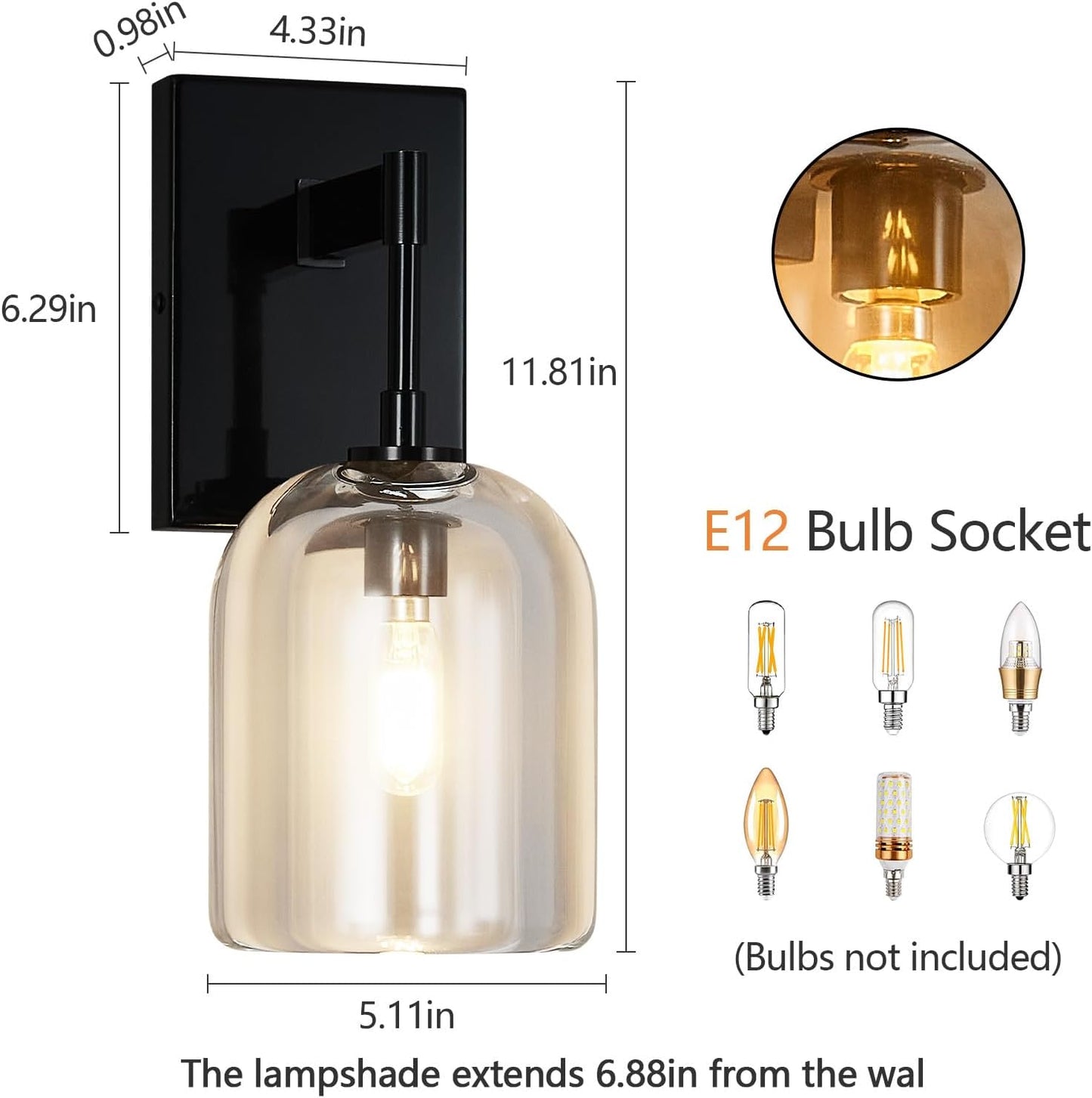 Modern Crystal Wall Sconces Set of Two Indoor Black Wall Lamp Vanity Wall Lighting for Bathroom Bedroom Living Room Stair