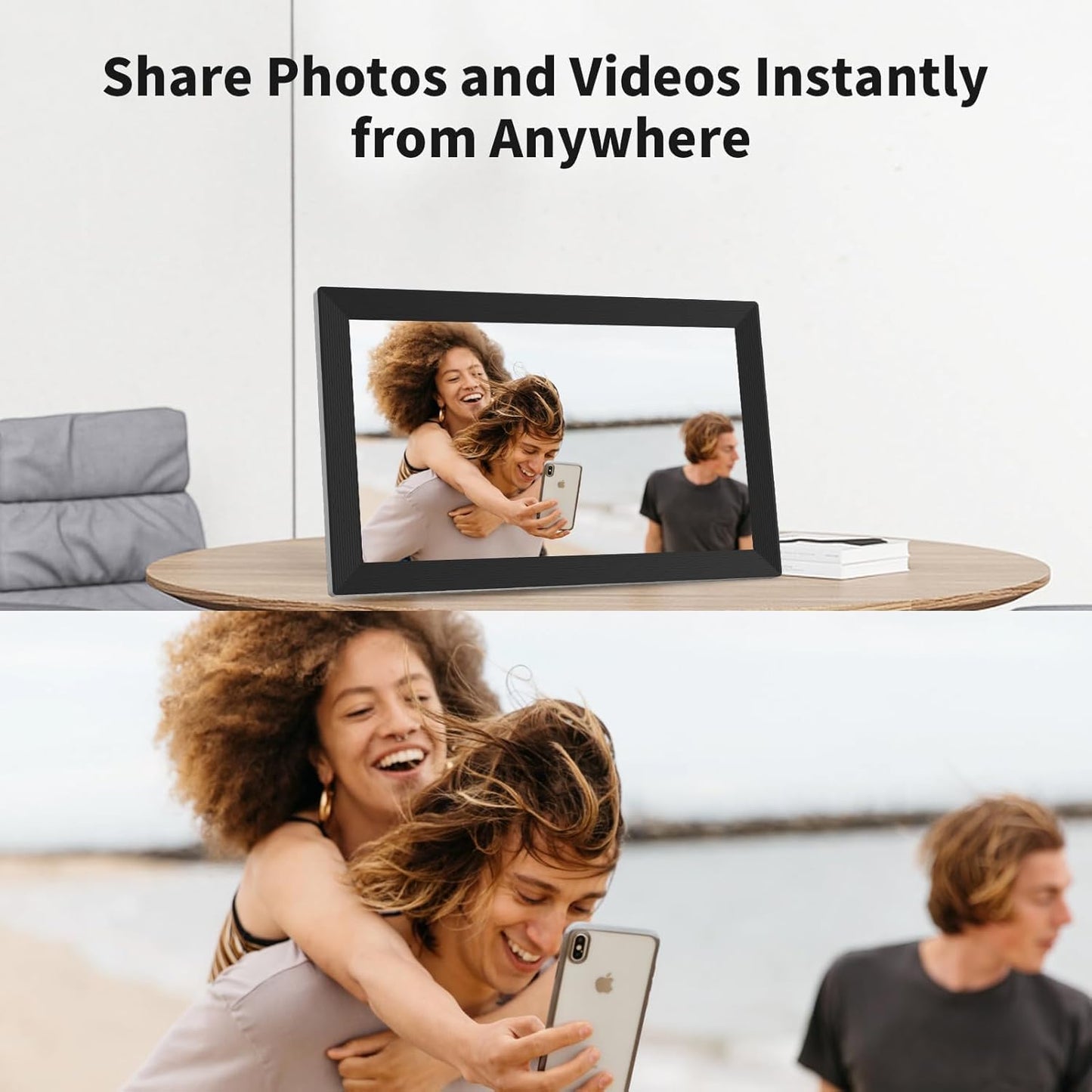 Digital Picture Frame 15.6 Inch 32GB Storage WiFi Digital Photo Frame 1920×1080 IPS FHD Touch Screen, Auto-Rotate, Wall-Mounted, Easy to Share Photos via Free APP Gift for Family