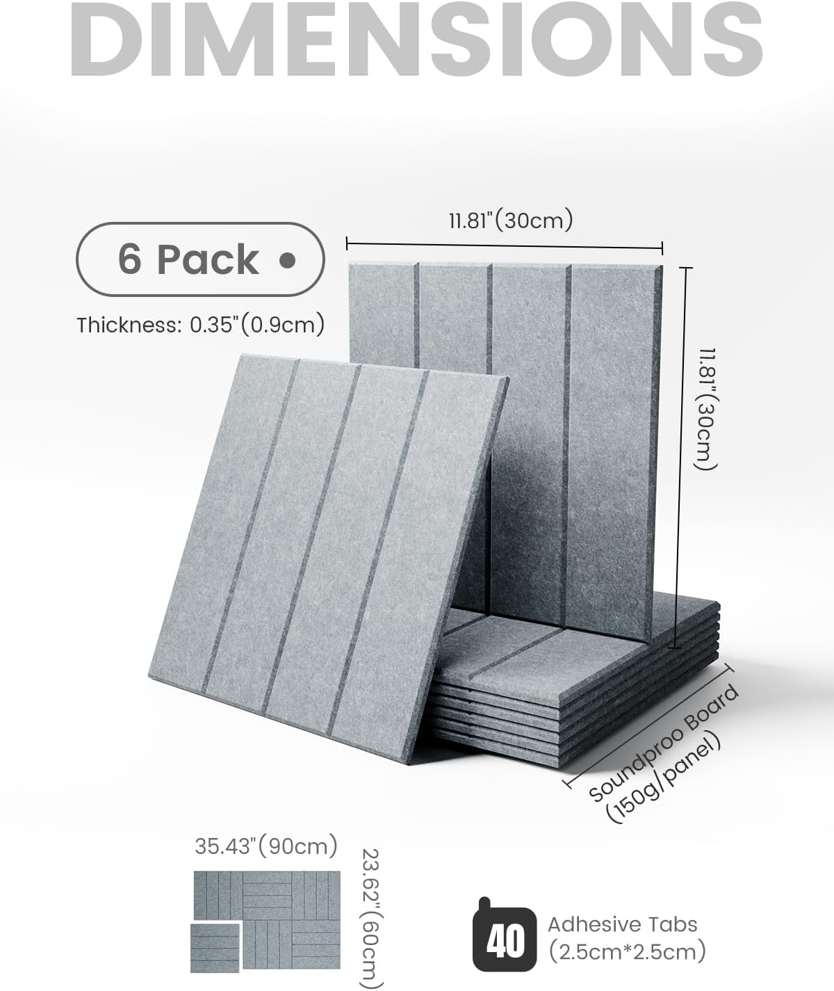 Large Felt Bulletin Board 36"x24" Cork Board Alternative - 6 Pack with 40 Safe Removable Adhesive Tabs, Cork Boards for Walls Felt Board for Home Office Classroom Pin Board-Blue Gray