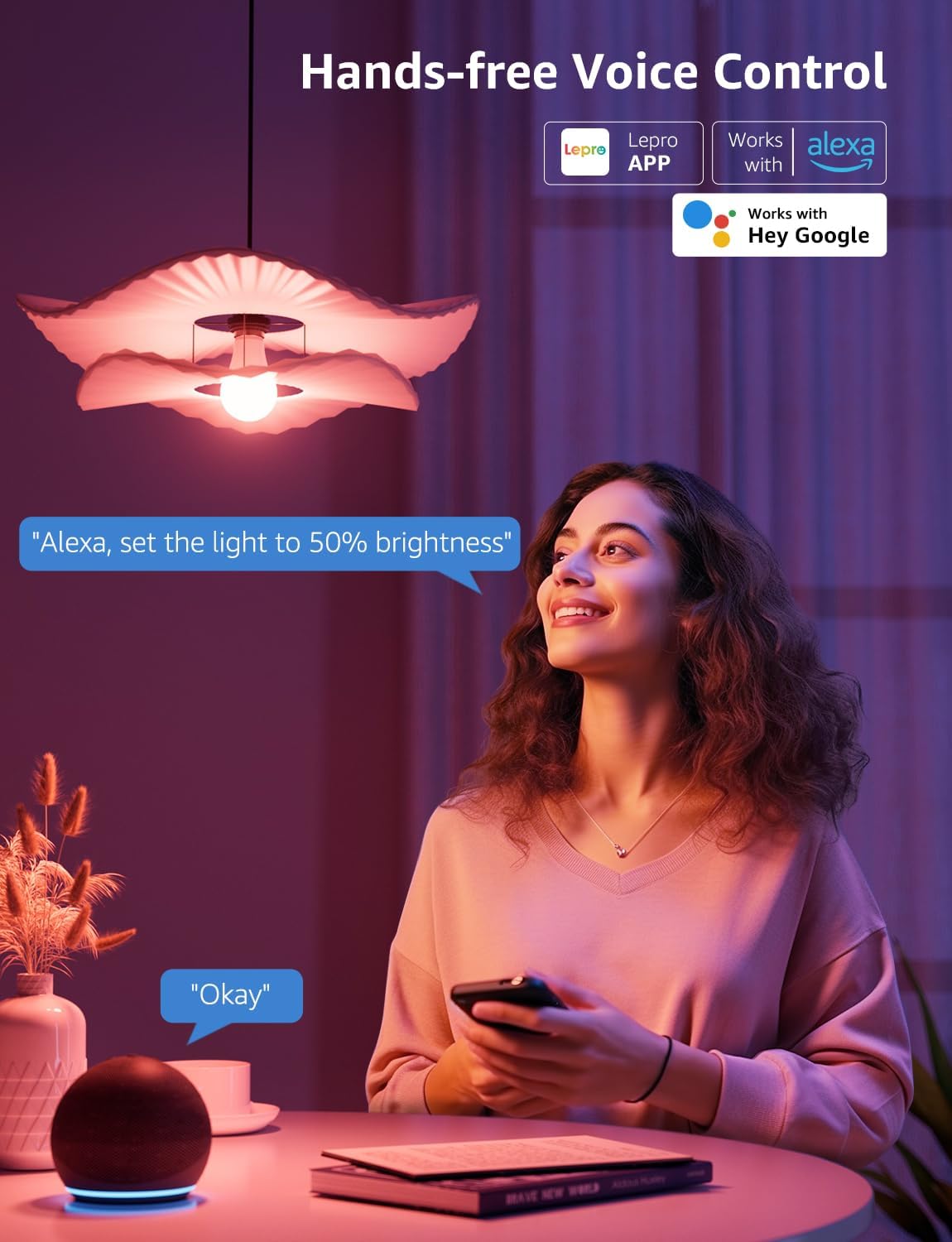 Lepro B2 AI Smart Light Bulbs - 1100LM WiFi & Bluetooth RGBWW Color Changing LED Bulb, Works with Alexa & Google Assistant, Personalized Al Lighting Designer, AI Voice Control, 2.4GHz Only, 4 Pack