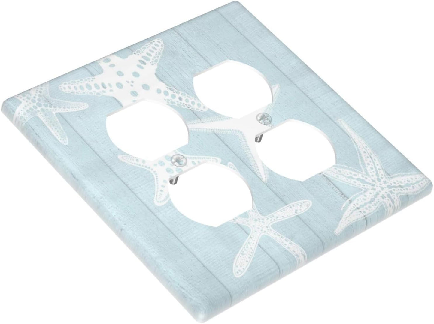 Beach Starfish Vintage Wood Rustic Country Ocean Outlet Covers 2 Gang Double Duplex Decorative Light Switch Covers Electrical Wallplates Socket Faceplate for Farmhouse Kids Room Decor