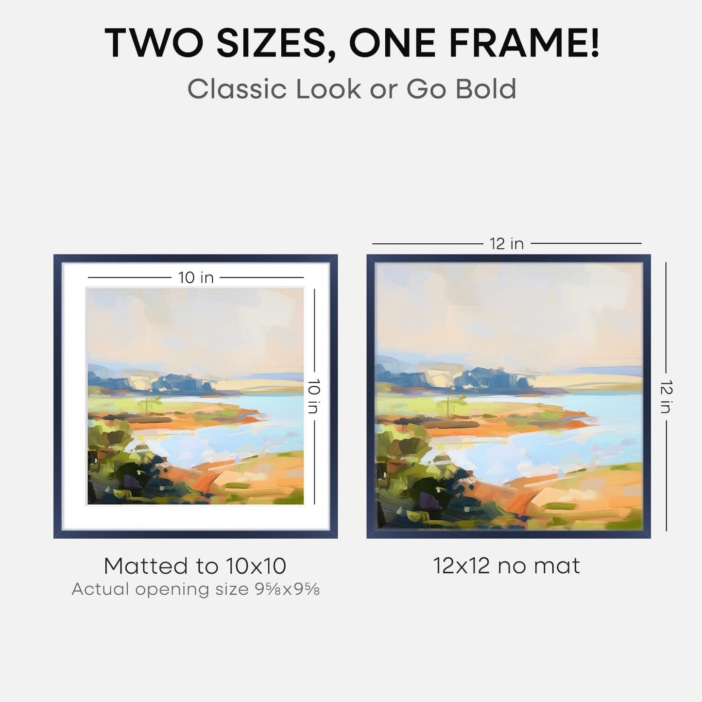 Homeforia 12x12 Picture Frame Navy Blue, High End Metal 12 x 12 Square Poster Frame with Mat 10 x 10 Photo, 12x12 Frame Matted to 10x10 Print, 12by12 Hanging Frames, Tempered Glass, Wall Kit, Set of 1
