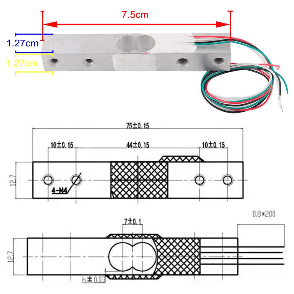 ShangHJ 4 Sets Digital Load Cell Weight Sensor + HX711 ADC Module Weighing Sensor for Arduino DIY Portable Electronic Kitchen Scale Kit (5kg)