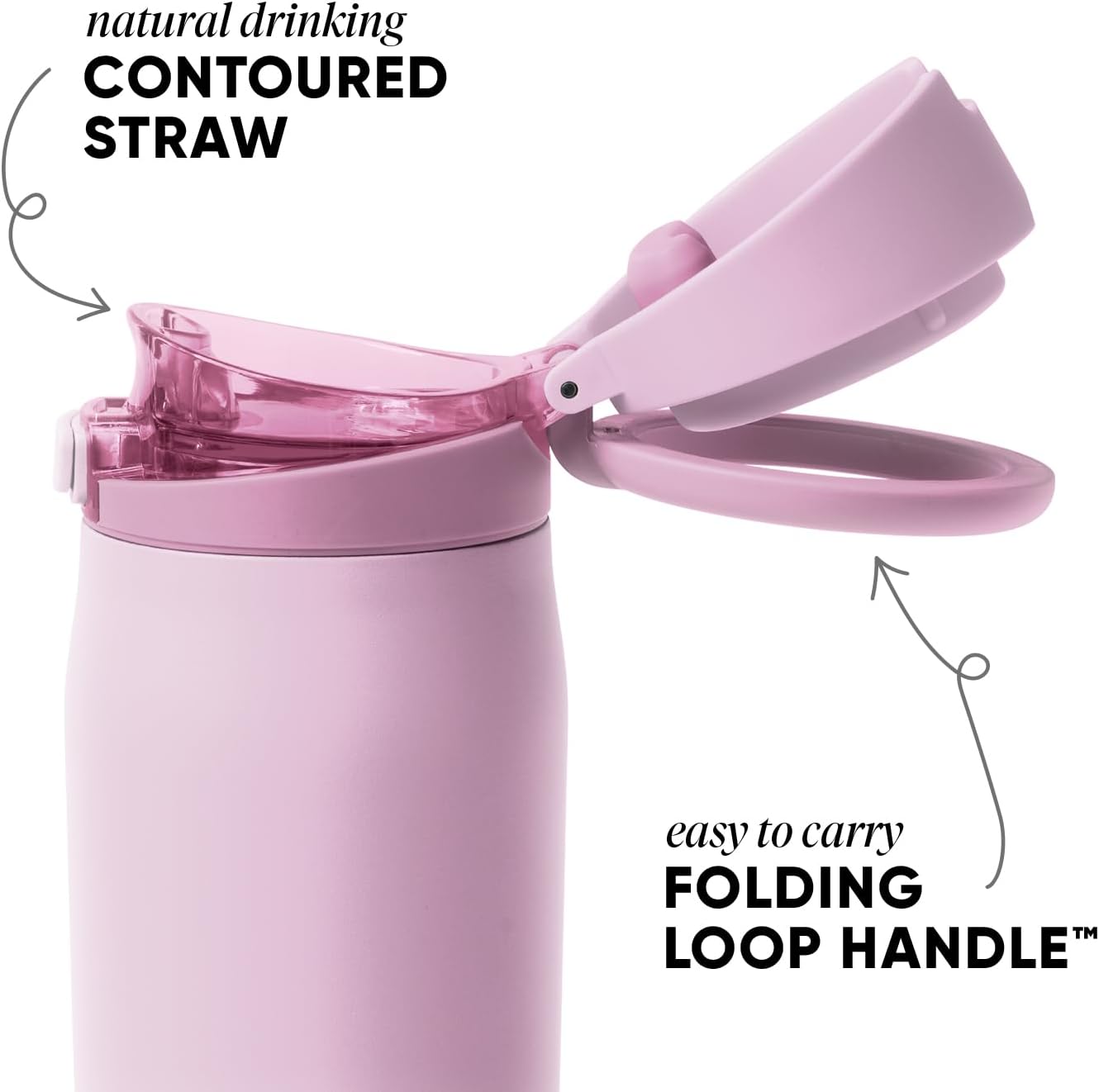 Simple Modern Mesa Loop Water Bottle with Covered Straw and Handle | 30oz Cup Holder Friendly Insulated Stainless Steel Bottles for Travel, Sports and School | Pink Champagne