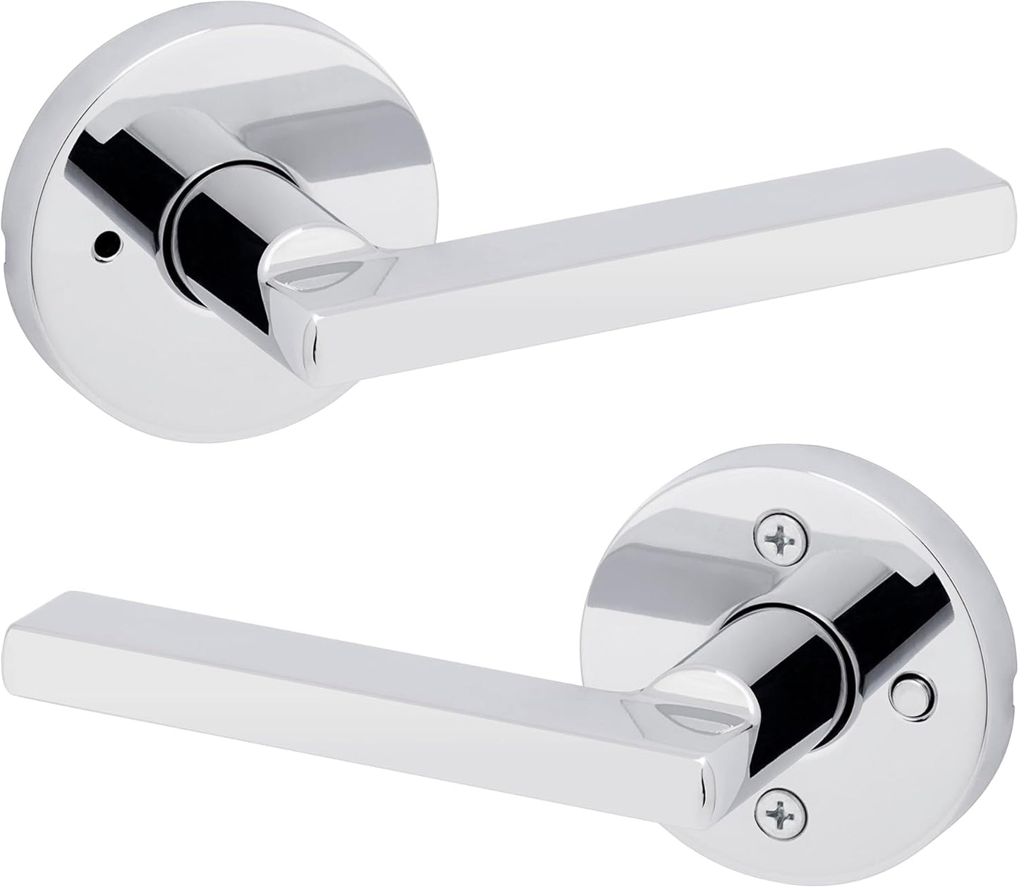 Kwikset Halifax Interior Privacy Door Handle with Lock, Round Lever for Bathroom and Bedroom, Polished Chrome Reversible Keyless Push Button Lock Door Lever, with Microban Protection