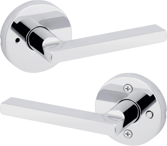 Kwikset Halifax Interior Privacy Door Handle with Lock, Round Lever for Bathroom and Bedroom, Polished Chrome Reversible Keyless Push Button Lock Door Lever, with Microban Protection