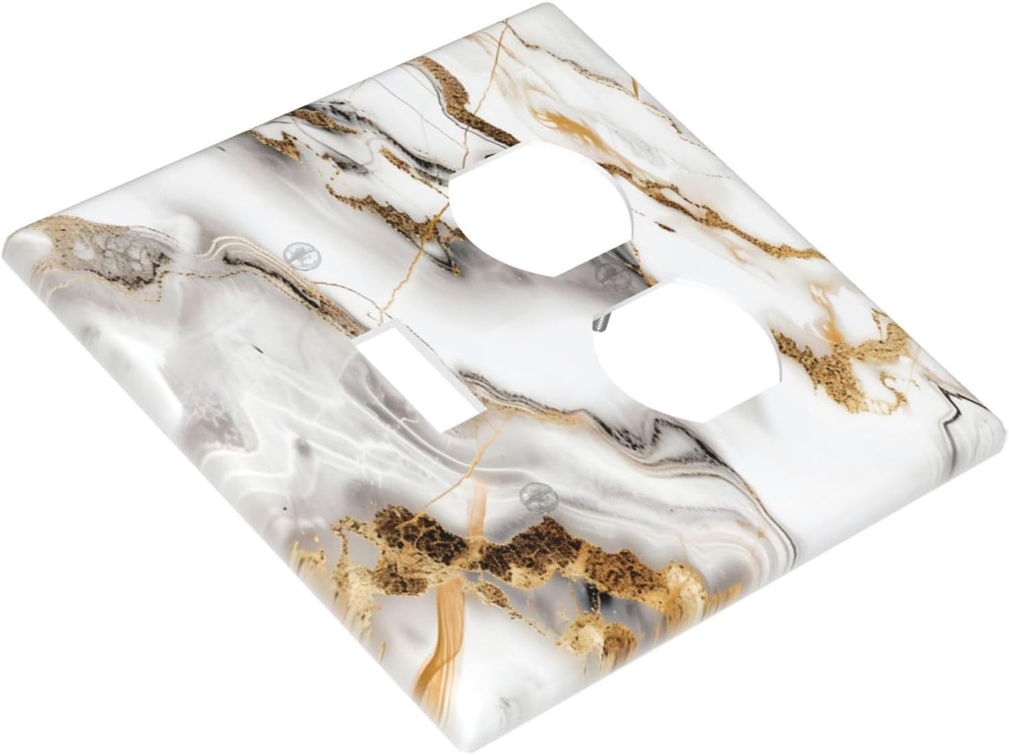 Luxurious Marble Abstract White Gold Tile Modern Simplicity Wallplates 1 Toggle 1 Duplex Switch Plate Electrical GFCI Faceplate Decorative Light Switch Covers for Bathroom Kitchen Decor