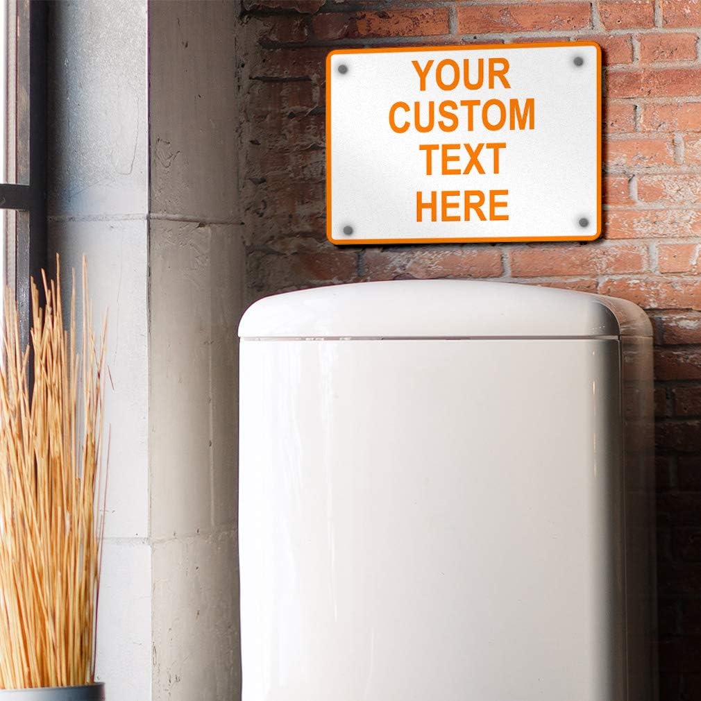 Aluminum Weatherproof Metal Sign Multiple Sizes Custom Personalized Text Here White Orange Warning Horizontal Street Signs 10x7Inches