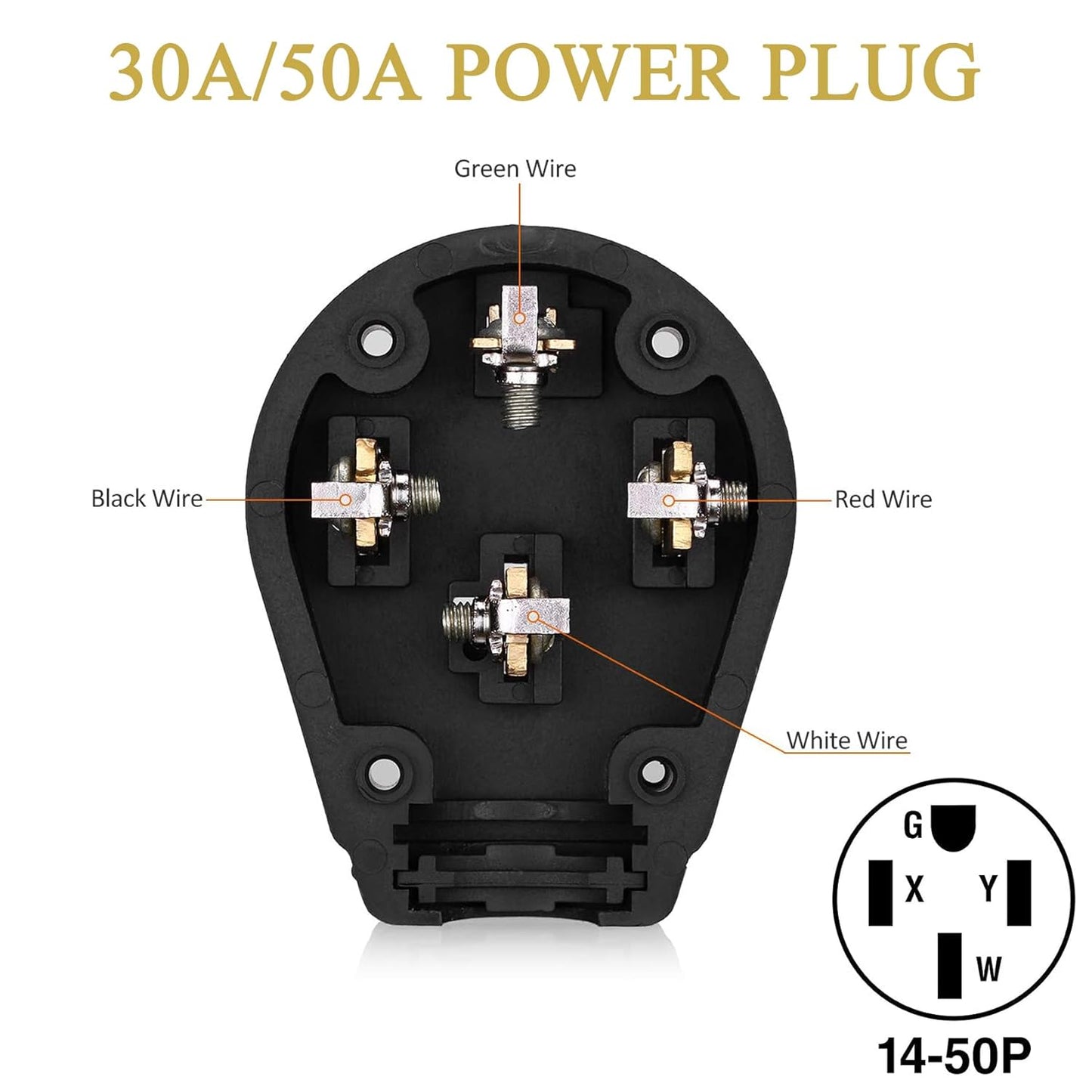 Nema 14-50P Plug 50 Amp 125/250 Volt Plug with 3 Pole 4 Wire Heavy Duty Spec Industrial Grade for Dryer and Ranges