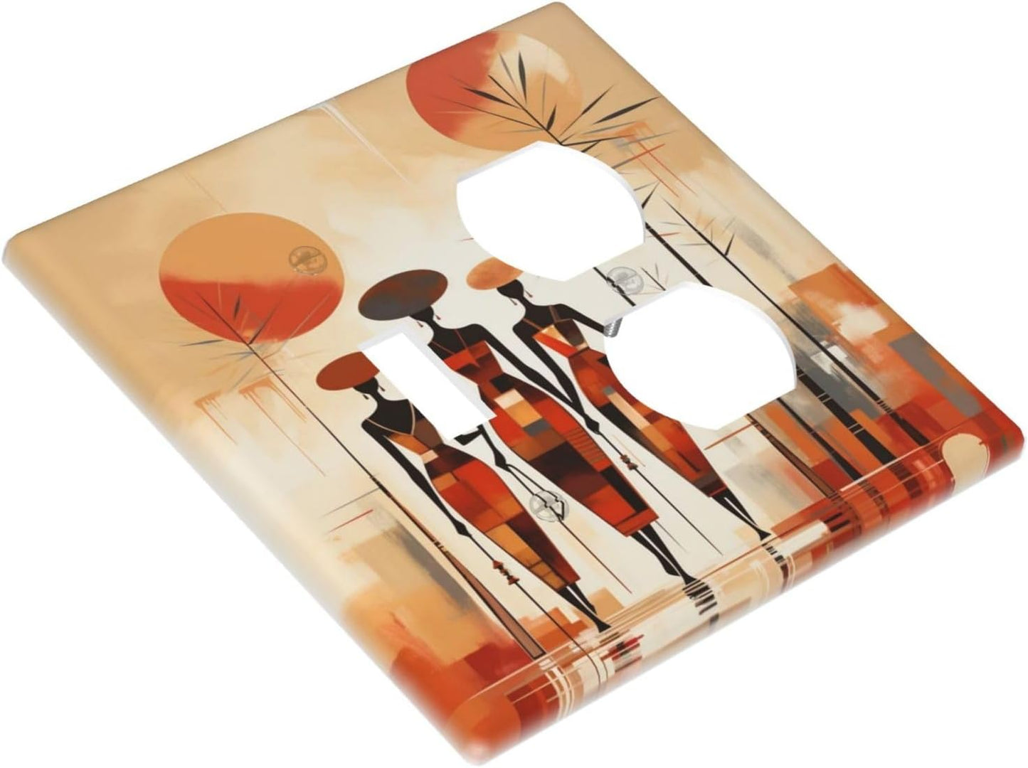 Decorative Outlet Covers Minimalist Black Women Bohemia Sun 2 Gang Wall Plate Single Toggle Duplex Light Switch Cover Switch Plate Covers Faceplate for Bedroom Home Decor
