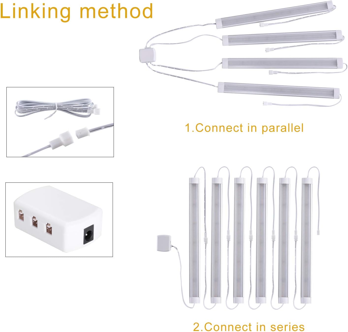 LABOREDUCER Under Cabinet Lighting Plug in Cold White 6000K, 6 Pack 11inch LED Under Cabinet Lights Wired Hardwired Linkable Dimmable with Power Adapter, 24V Under Counter Lights for Kitchen Shelf