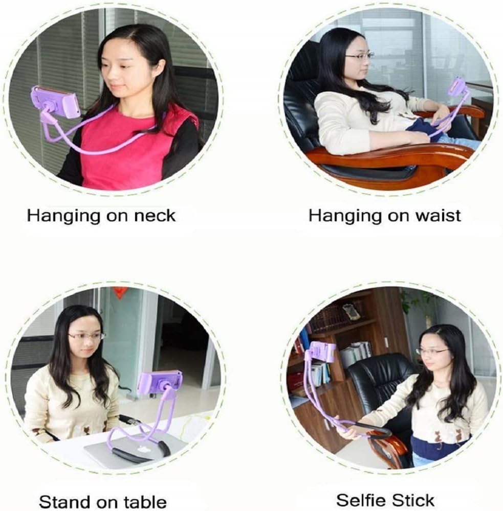 Chapter Seven Universal Smart Mobile Phone Stand,Hanging on Neck Cell Phone Mount Holder, Flexible Lazy Bracket DIY Free Rotating for Multiple Functions (Black)