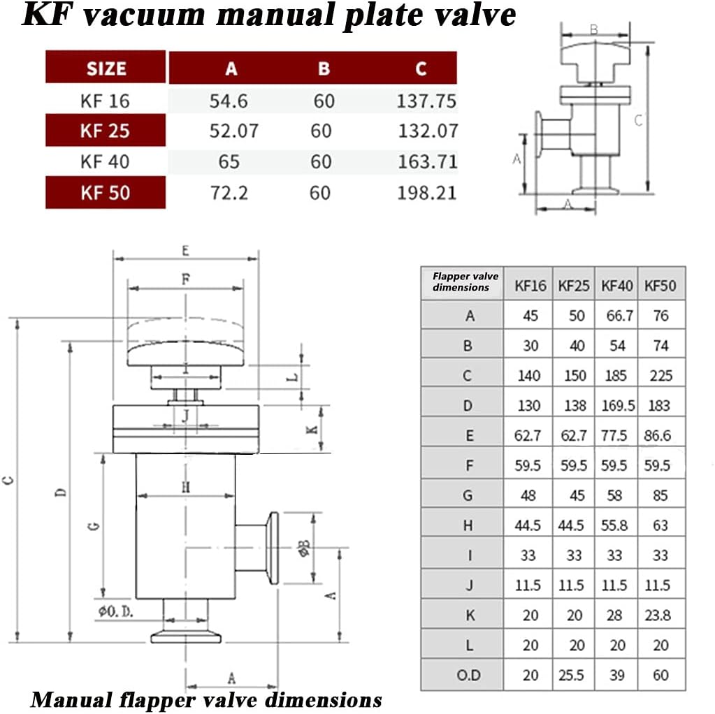 SHERICH KF25 High Vacuum Manual Isolation Valve, Flange L Type, Y Type Stainless Steel Valve (KF25 （L type）)