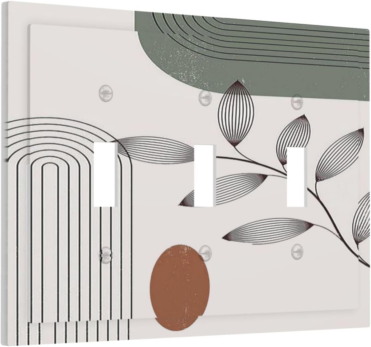 Decorative Switch Plates Sage Green Boho Nature Art Minimalist Geometric Plant 3 Gang Wall Plate Triple Toggle Light Switch Cover Faceplate Electrical Wall Panels for Bedroom living Room