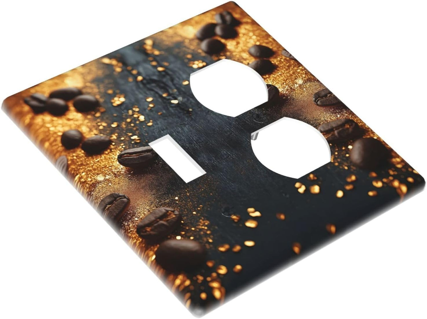 Decorative Outlet Covers Black Wood Board Gold Dust Coffee Beans 2 Gang Wall Plate Cover Single Toggle Duplex Combo Two Switch Light Switch Cover Plate Jumbo Face Plate