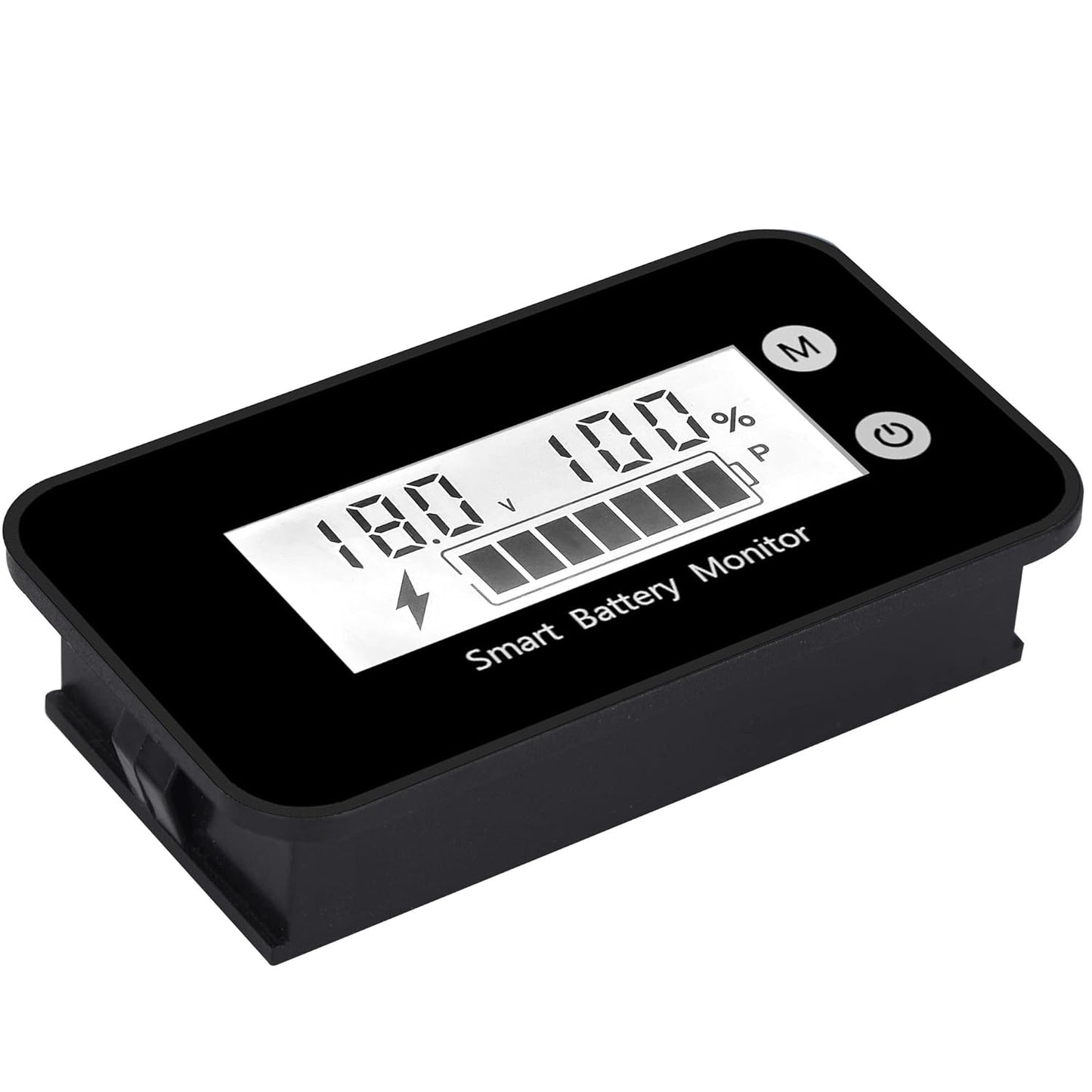 Waterproof Battery Monitor with Bracket 7-100V,Car Motorcycle Golf cart Meter Digital Battery Capacity Remaining Capacity Percentage Tester with Buzzer Alarm and Temperature (White)