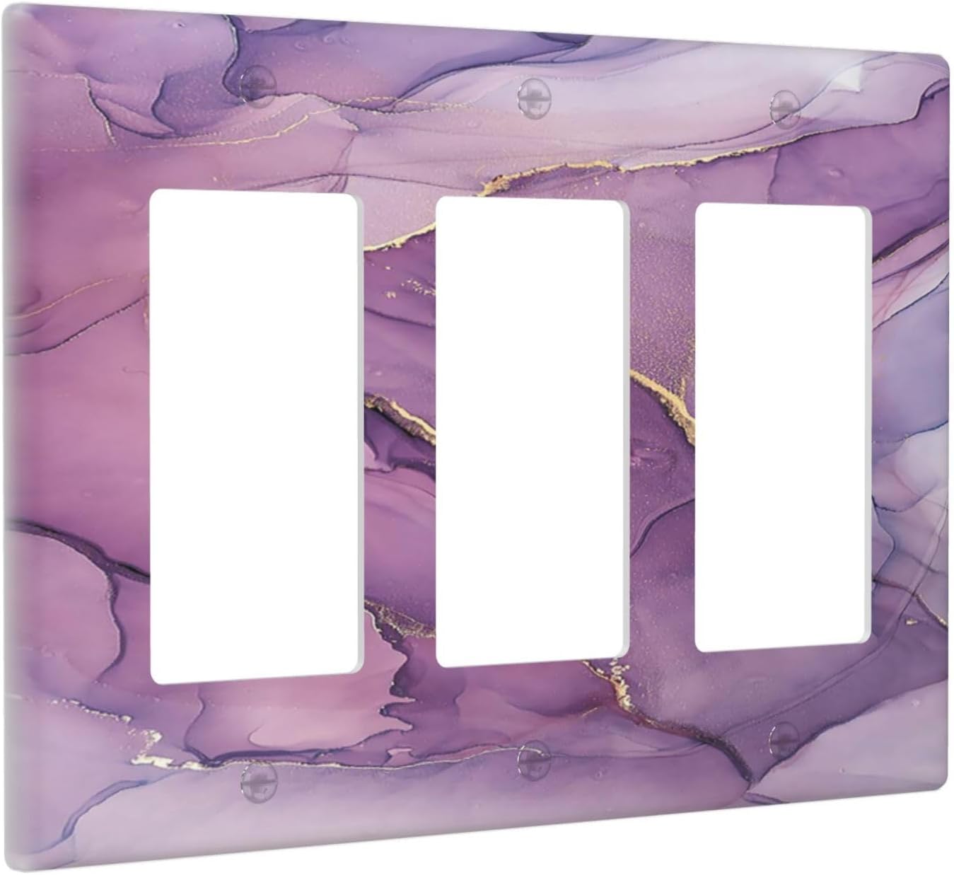 Light Switch Covers Purple Marbling Golden Line 3 Gang Rocker Electrical GFCI Decorative Triple Outlet Wall Plate Cover Switchplate for living Room Bathroom Decor