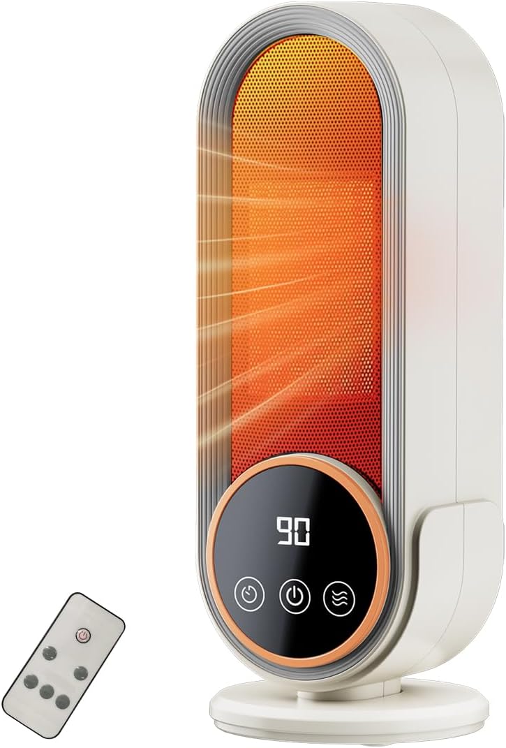 Space Heater Indoor - Energy Efficient Portable Heater with Adjustable Thermostat,1200W PTC Rapid Heating Ceramic Technology with Remote,Intelligent Timing (White, E68S Remote Control)