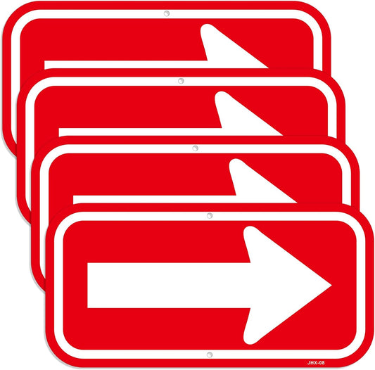 Directional Arrow Sign 4-Pack (12×6 Inches) - Red & White Right Arrow Traffic Sign, Indoor/Outdoor Wayfinding for Parking Lots, Garages, Businesses