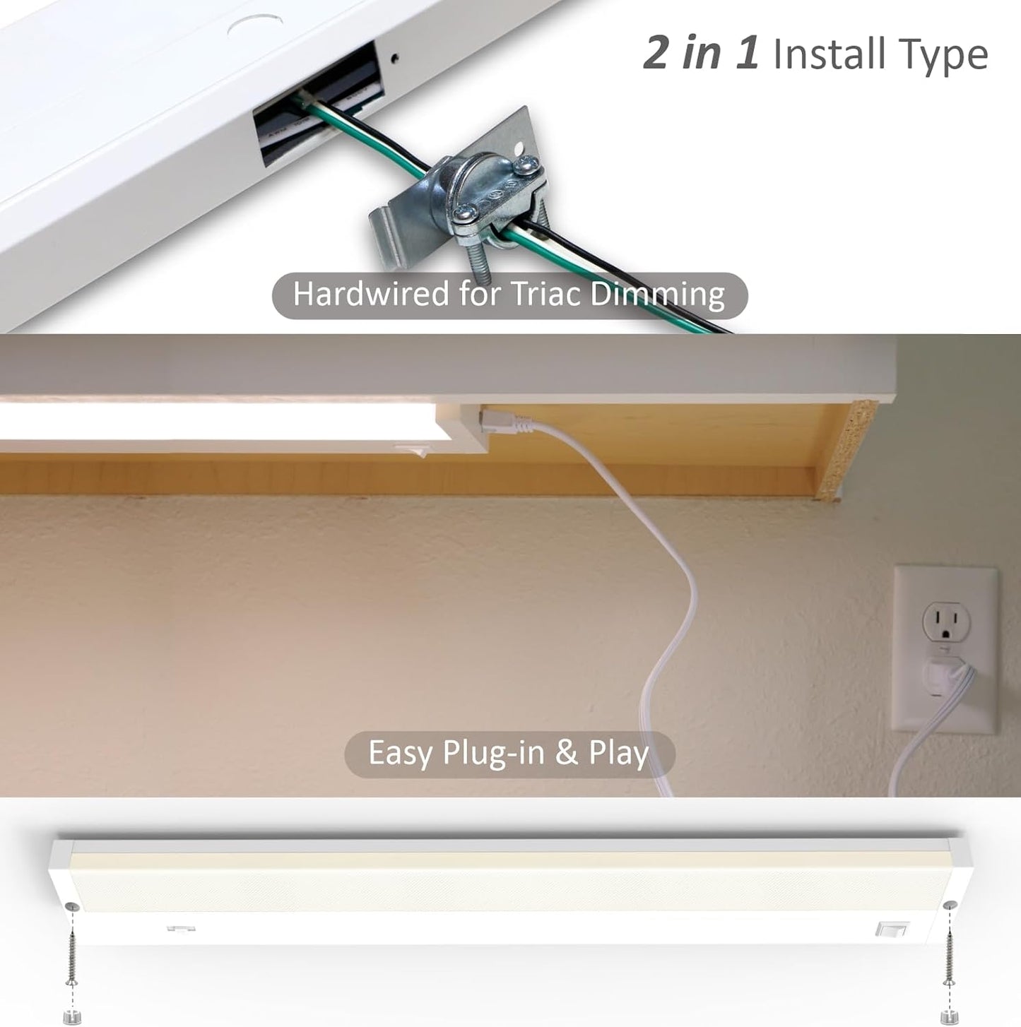 LED Under Cabinet Lighting Hardwired or Plug in, 40 Inch 20W, Dimmable 5 Color 2700K/3000K/3500K/4000K/5000K, Linkable Eyes Care Design Counter Lights for Kitchen, Sink, ETL Listed, White