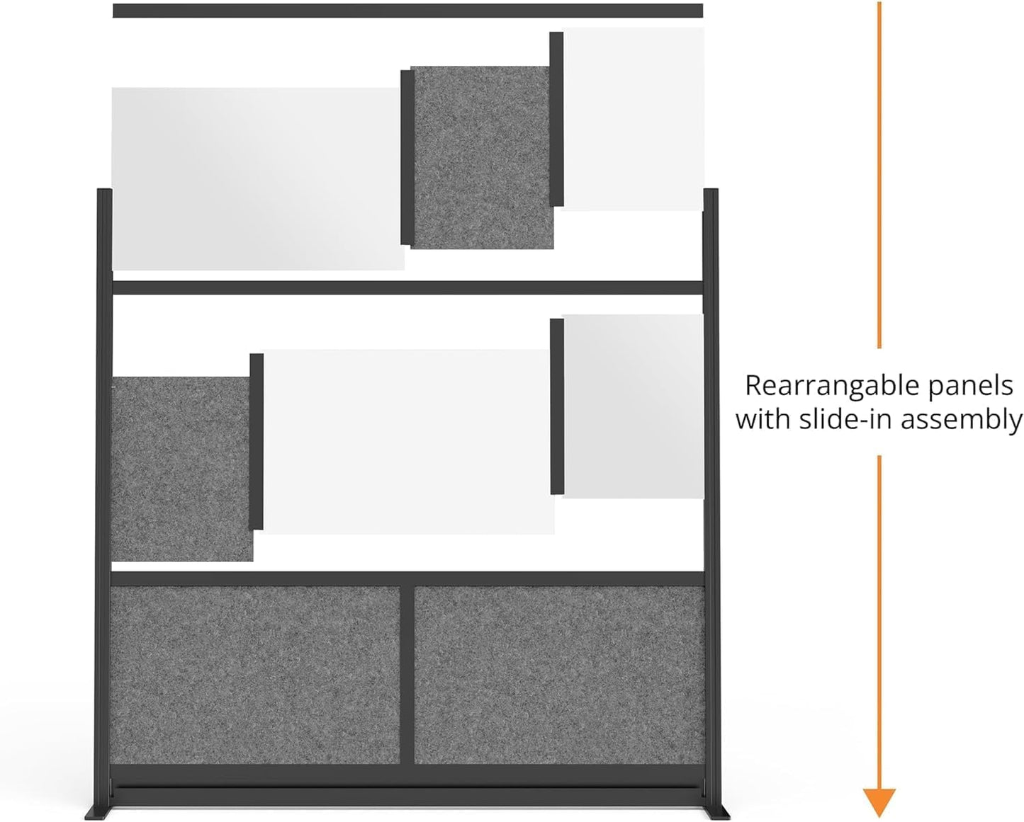 Stand Up Desk Store Expanse Modular Wall | 53'' x 70'' Wall | Expandable Partition Room Divider with Rearrangeable Frosted Acrylic & Sound Absorbent Panels (Black Frame)
