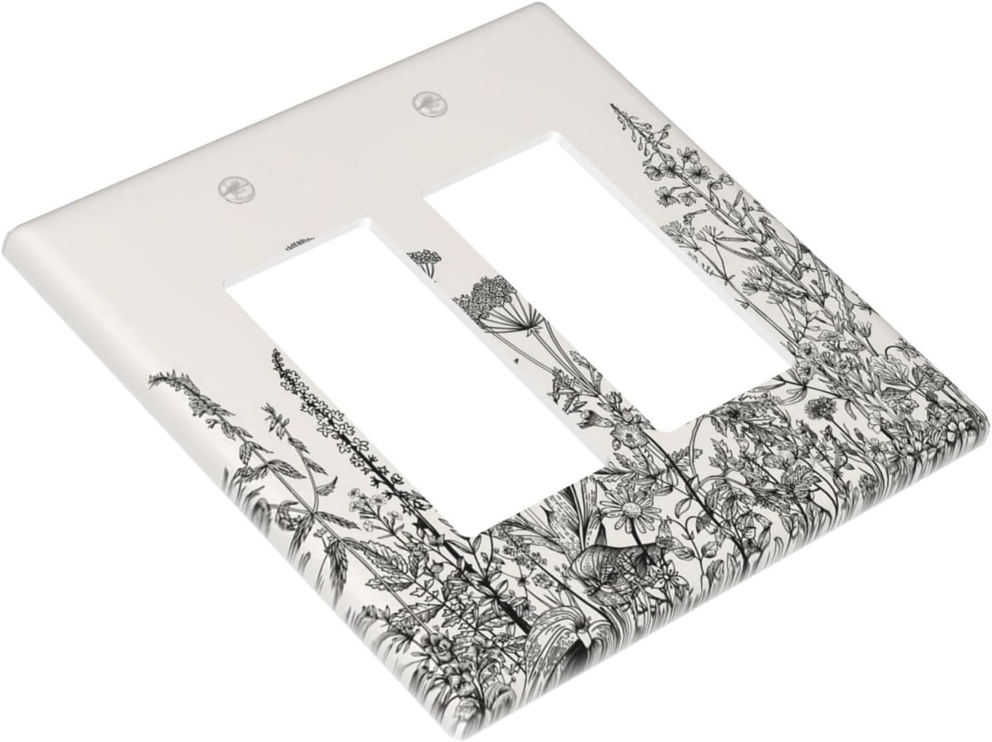 Decorative Outlet Covers Beige Skech Plant Leaves Flowers 2 Gang Wall Plate Double Rocker Two Switch Wall Cover Plate Light Switch Cover Plate Faceplate for Country Bedroom Home Decor