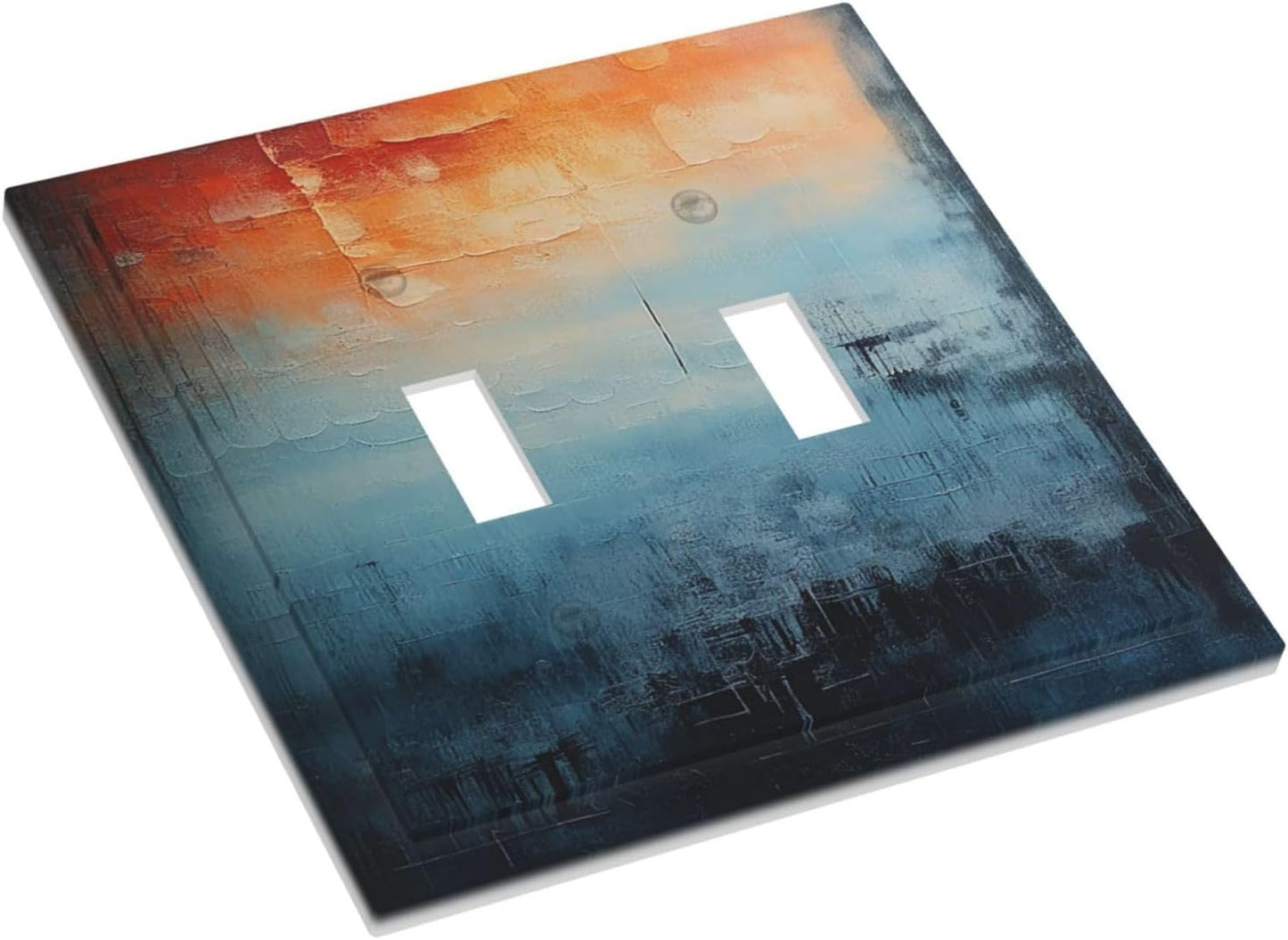 Blue Orange Abstract Modern Minimalist Oil Painting 2 Gang Double Toggle Light Switch Cover Decorative Switchplate Electrical Wall Plates Faceplate for Bathroom Bedroom Decor 4.9 X 5 IN