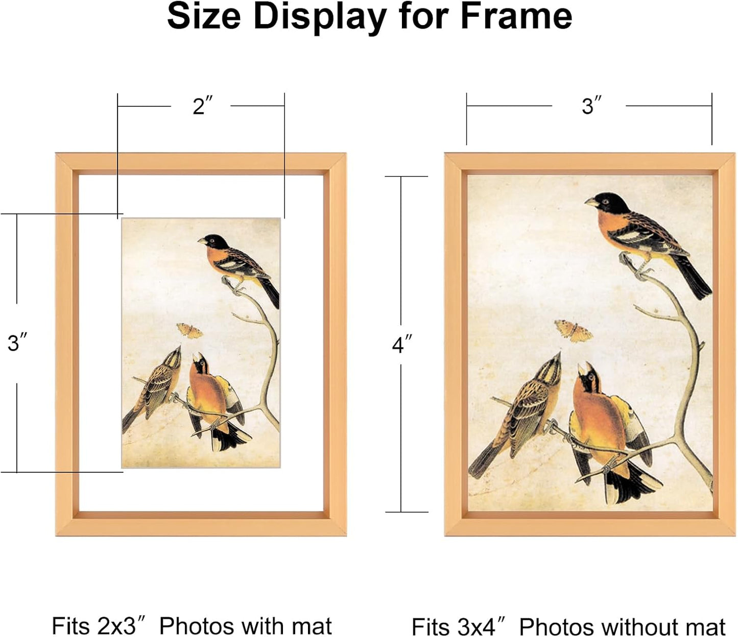 3x4 Picture Frame Set of 3, Gold Aluminum Metal Photo Frames with HD Glass, Fits 2x3 with Mat or 3 x 4 without Mat, Display for Wall and Table
