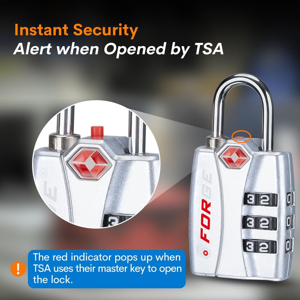Forge Luggage Locks TSA Approved 4 Pack 4 Colors, Small Combination Lock with Zinc Alloy Body, Open Alert, Easy Read Dials, for Travel Suitcase, Bag, Backpack, Lockers.