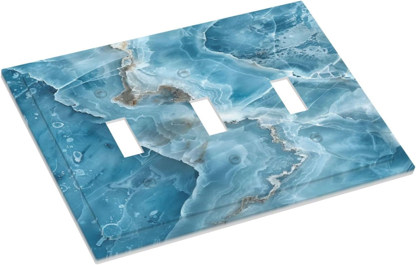 Decorative Light Switch Cover Plate Abstract Watercolor Blue Marble Texture 3 Gang Wall Plates for Electrical Outlets Triple Toggle Switch Plate Covers Outlet Covers Faceplate for Home Decor
