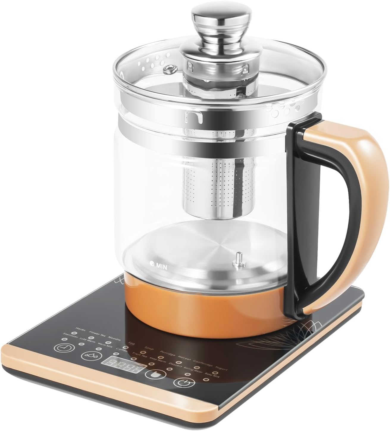 Electric Glass Kettle Kit, 1.8L Glass Hot Boiler With Digital Base, 800W Temperature Control Electric Kettle with Steamed Eggs Holder Hfor Boiling Water, Tea, Coffee