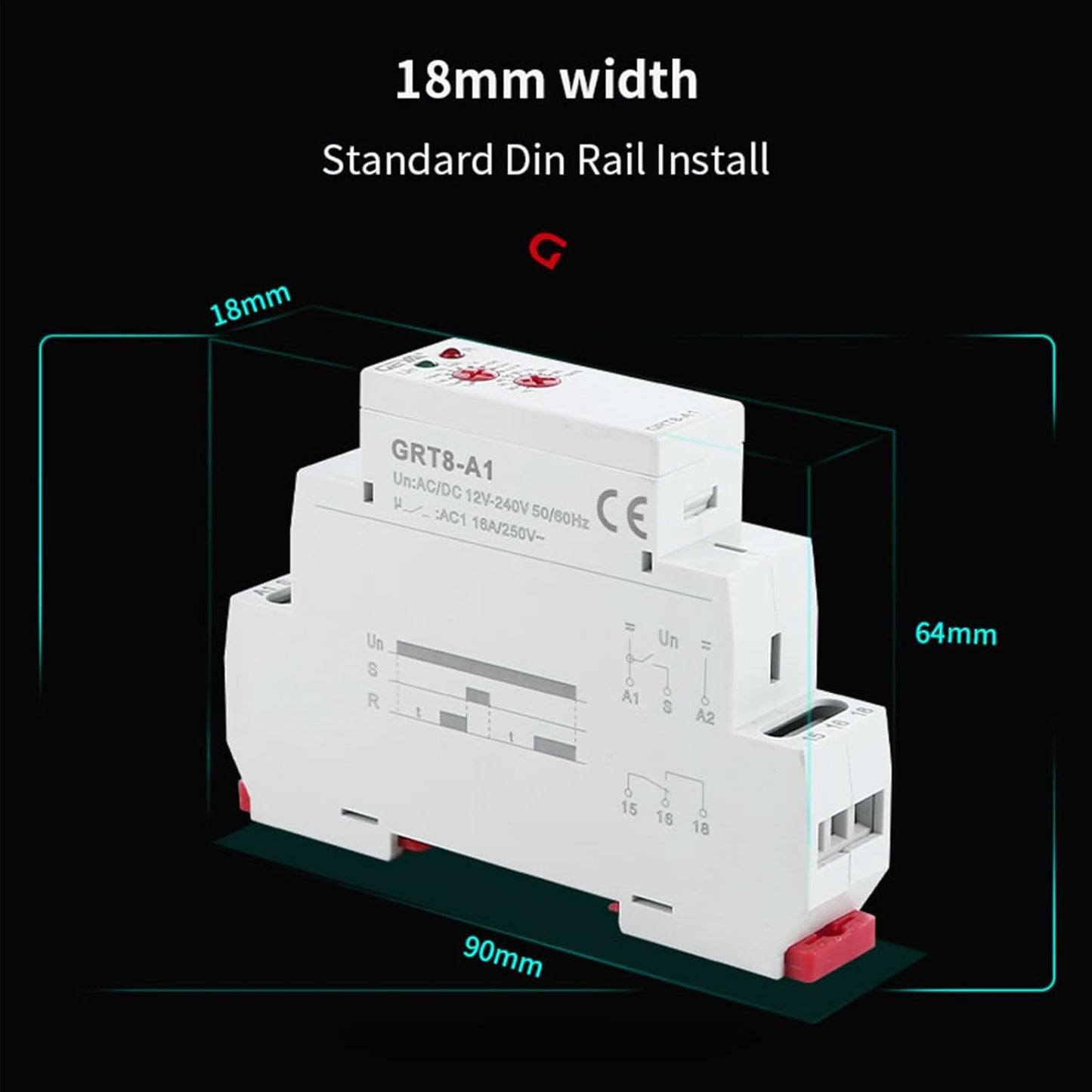 GEYA Delay On Single Function Time Relay 1 Output 16A Electronic Adjustable Power ON Timer Delay Relay Rail Modular(GRT8-A1,AC/DC12V-240V)