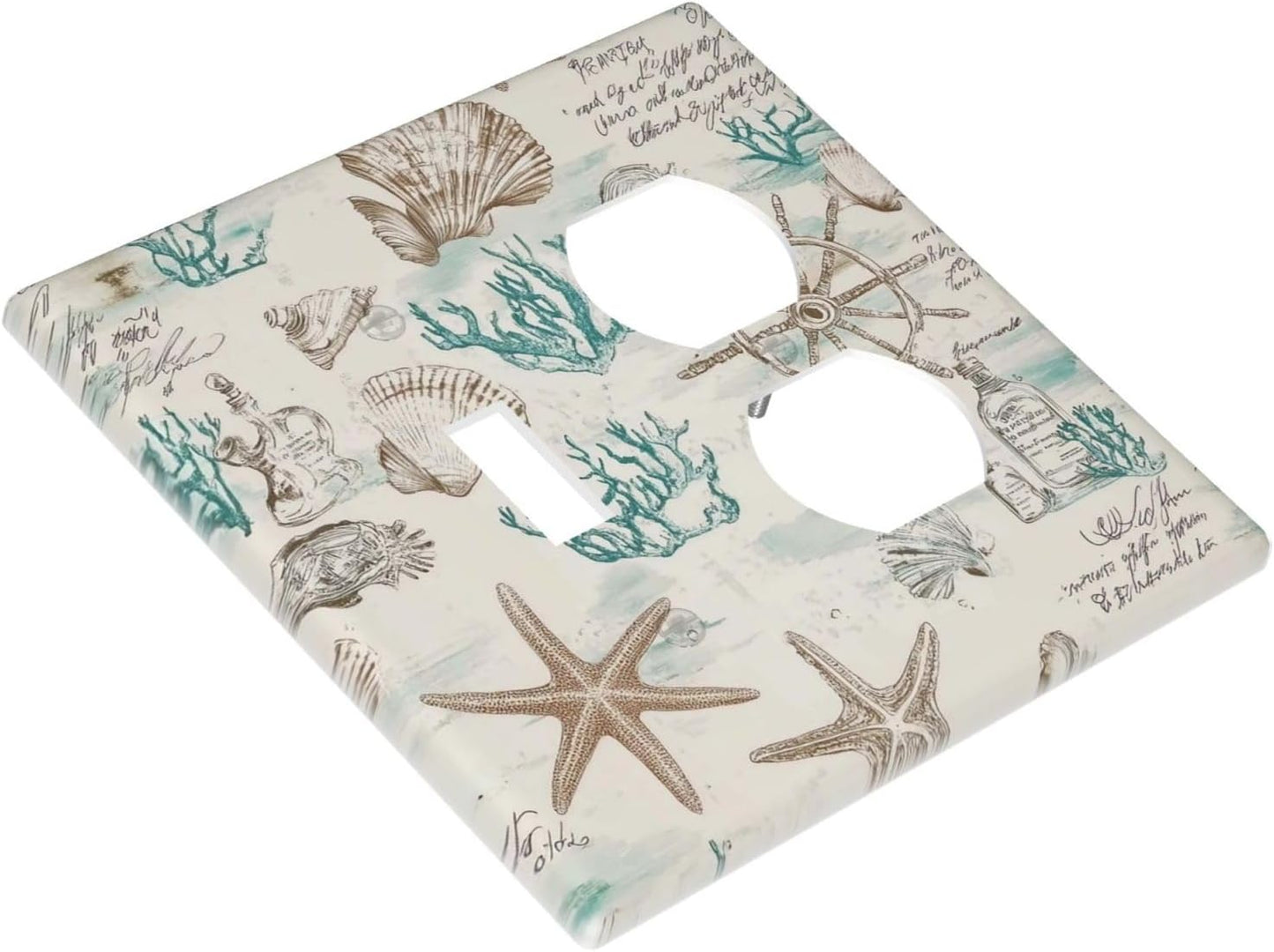 Mid Century Seashells Starfish Compass Wallplates 1 Toggle 1 Duplex Switch Plate Electrical Gfci Faceplate Decorative Light Switch Covers For Nursery Kids Room Decor