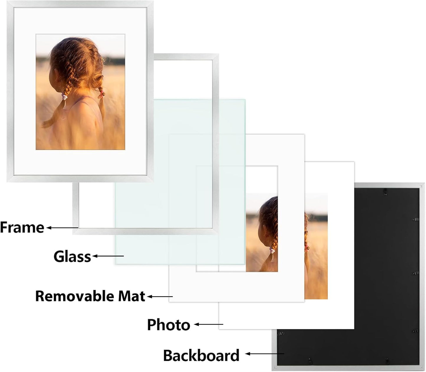Golden State Art, 16x20 Picture Frame with Mat for 11x14 - High Definition Glass Wall Mounting Horizontal Vertical Display (Silver, 1 Pack)