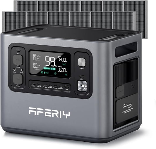 AFERIY 2800W Portable Power Station,P280 with 2pcs 400W Solar Panel,120V 2048Wh LiFePO4 Battery Backup,Solar Generator for Home Use,Outdoor Camping,Power Outage,Camping,RV,Emergencies
