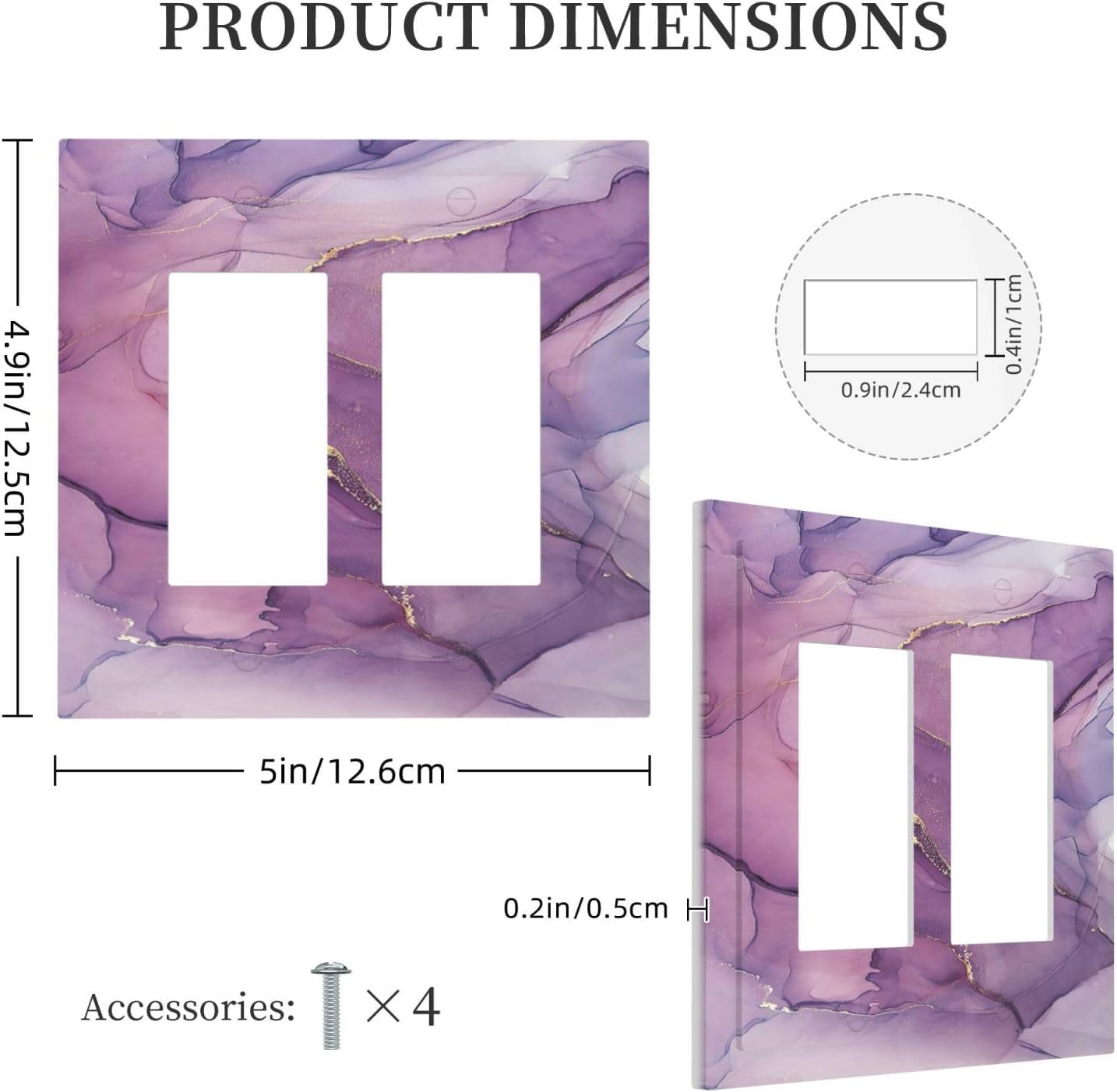 Decorative Outlet Covers Purple Marbling Golden Line 2 Gang Double GFCI Rocker Electrical Wall Panels Light Switch Cover Plate for living Room Bathroom Decor