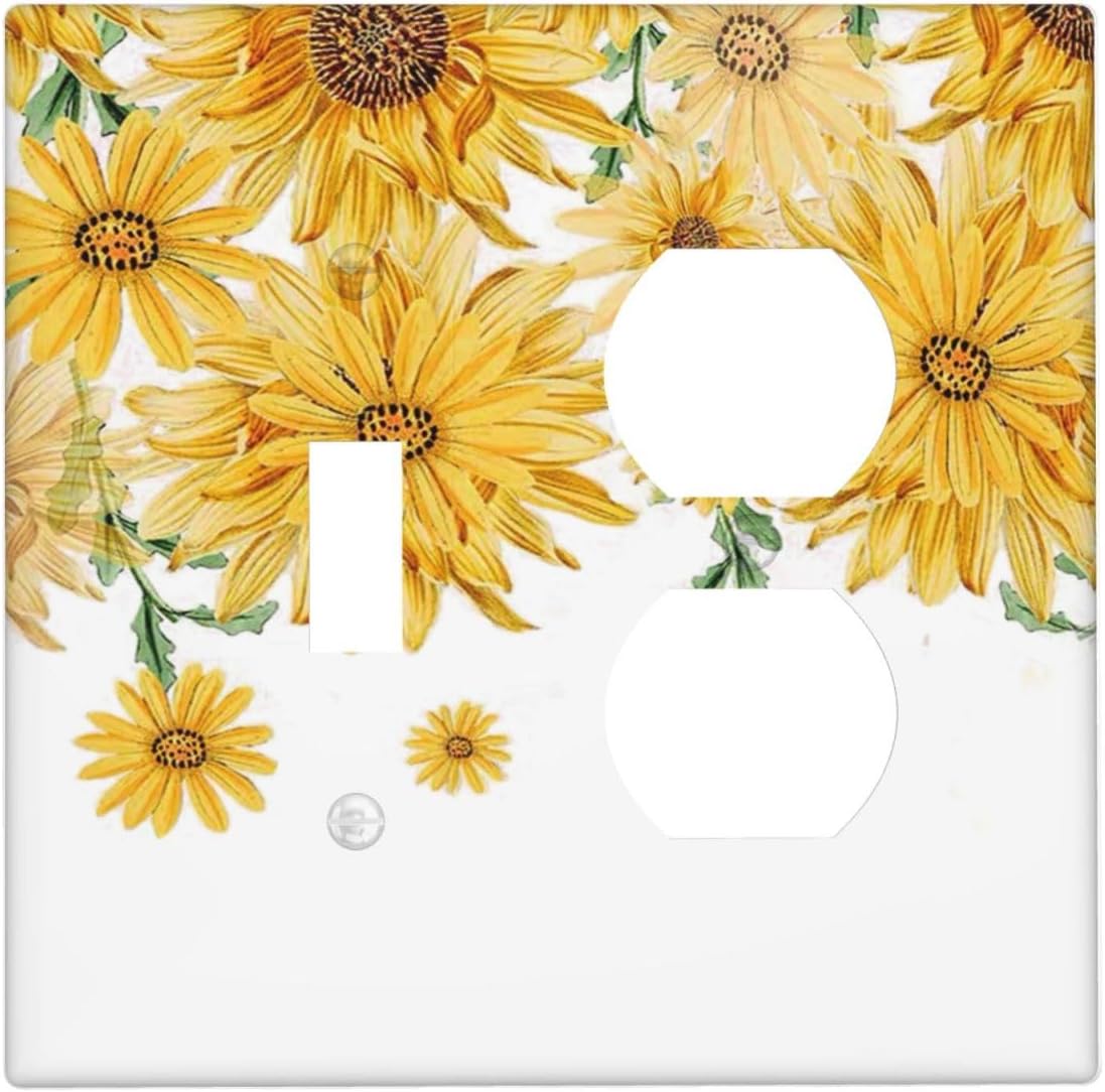 Sunflower Yellow Flowers Floral Wallplates 1 Toggle 1 Duplex Switch Plate Electrical GFCI Faceplate Decorative Light Switch Covers for Bed Room Living Room Decor