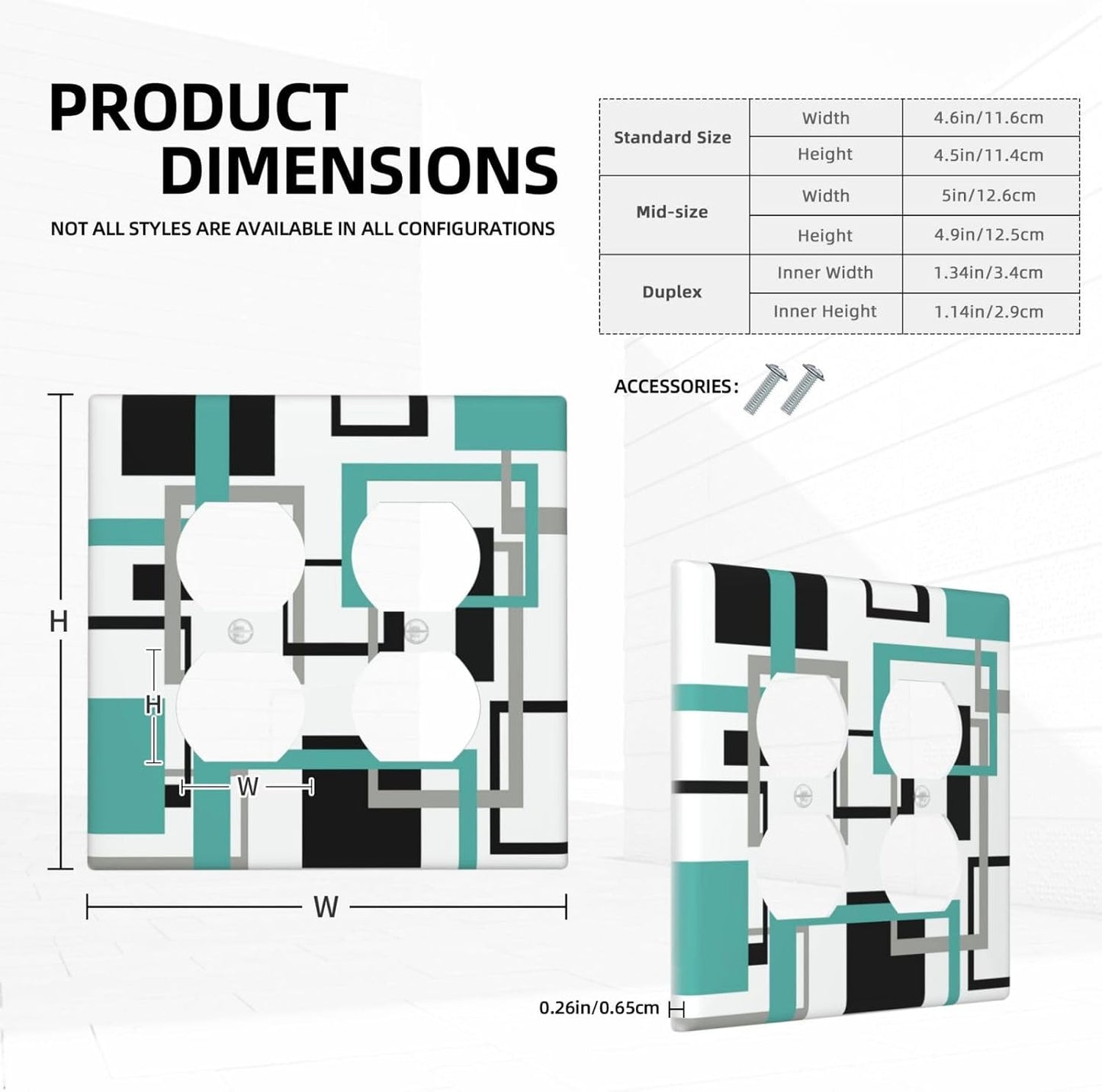 Geometric Turquoise Black Gray Modern Abstract Boho Outlet Covers 2 Gang Double Duplex Decorative Light Switch Covers Electrical Wallplates Socket Faceplate for Office Nursery Decor