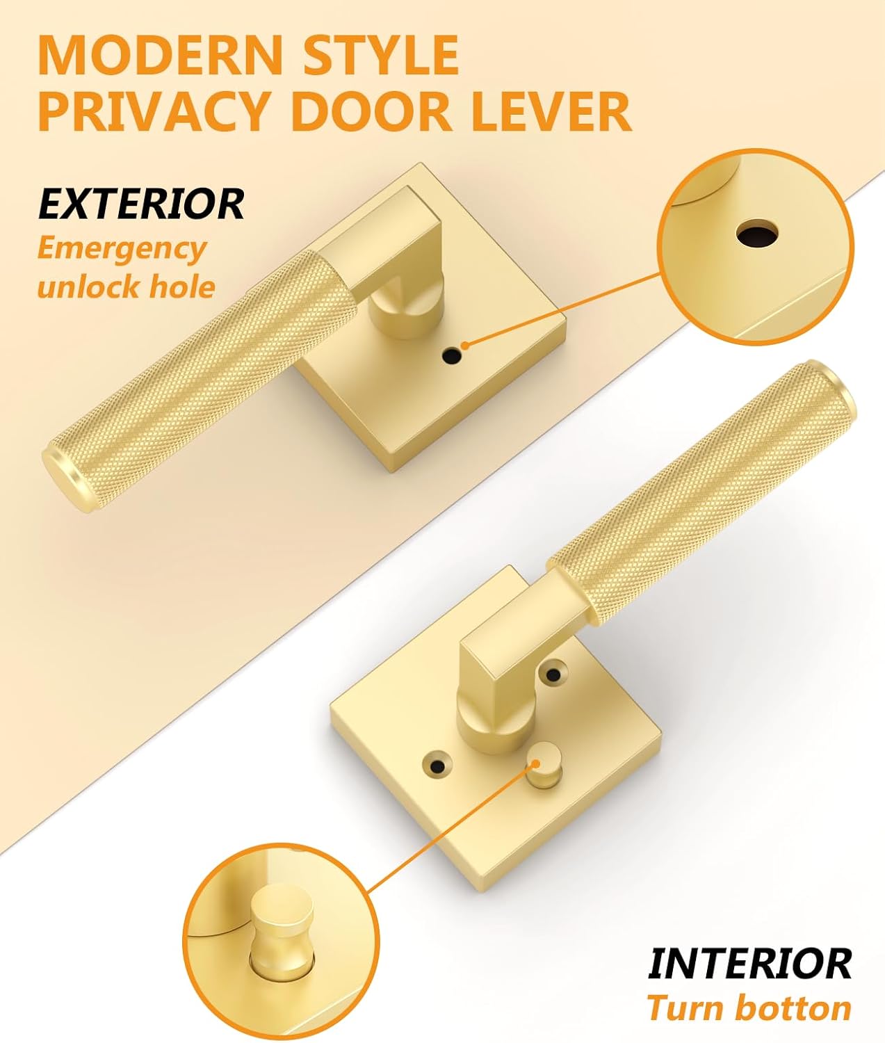 Asidrama 1 Pack Gold Privacy Door Handles, Door Lever with Door Knobs Indoor for Bedroom or Bathroom, Heavy Duty Door Handles Interior with Locks for Left Right Sided Doors