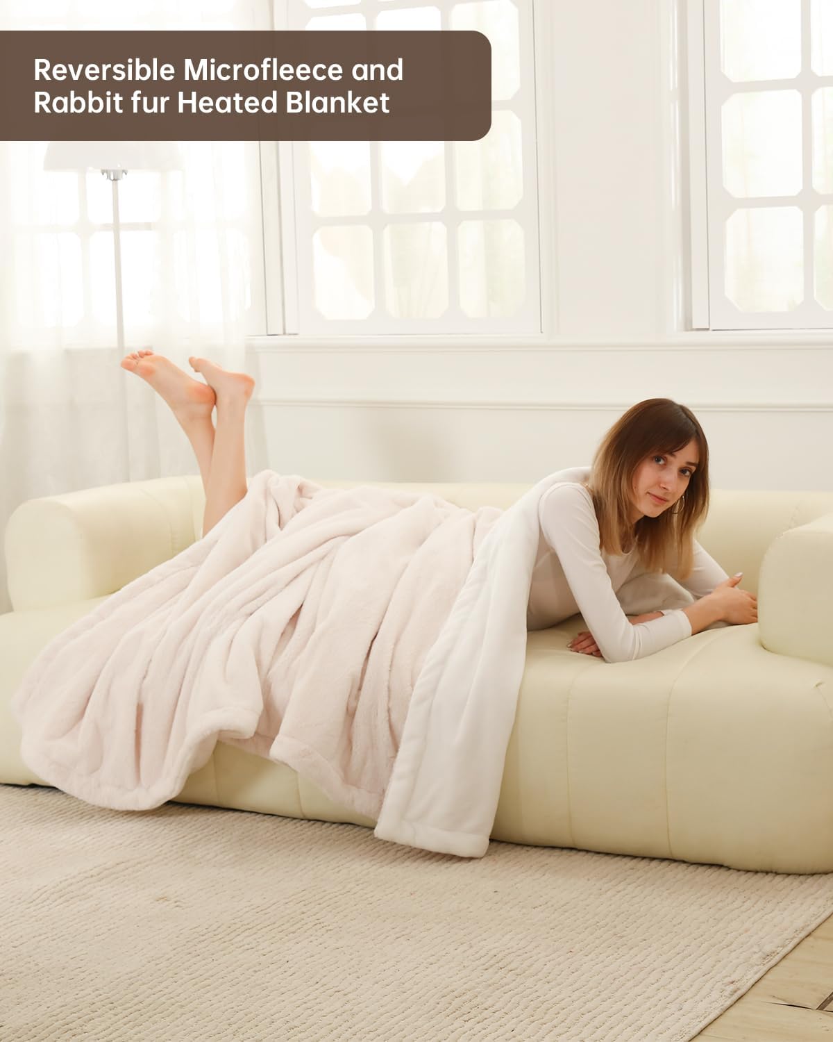 Electric Heated Blanket Queen Size, Washable Blanket Warmer with Dual Control for Home for Adults, Super Cozy Soft Fabric, 84" x 90", 9 Heat Levels, 1-9H Auto-Off, ETL Certified, Pink White