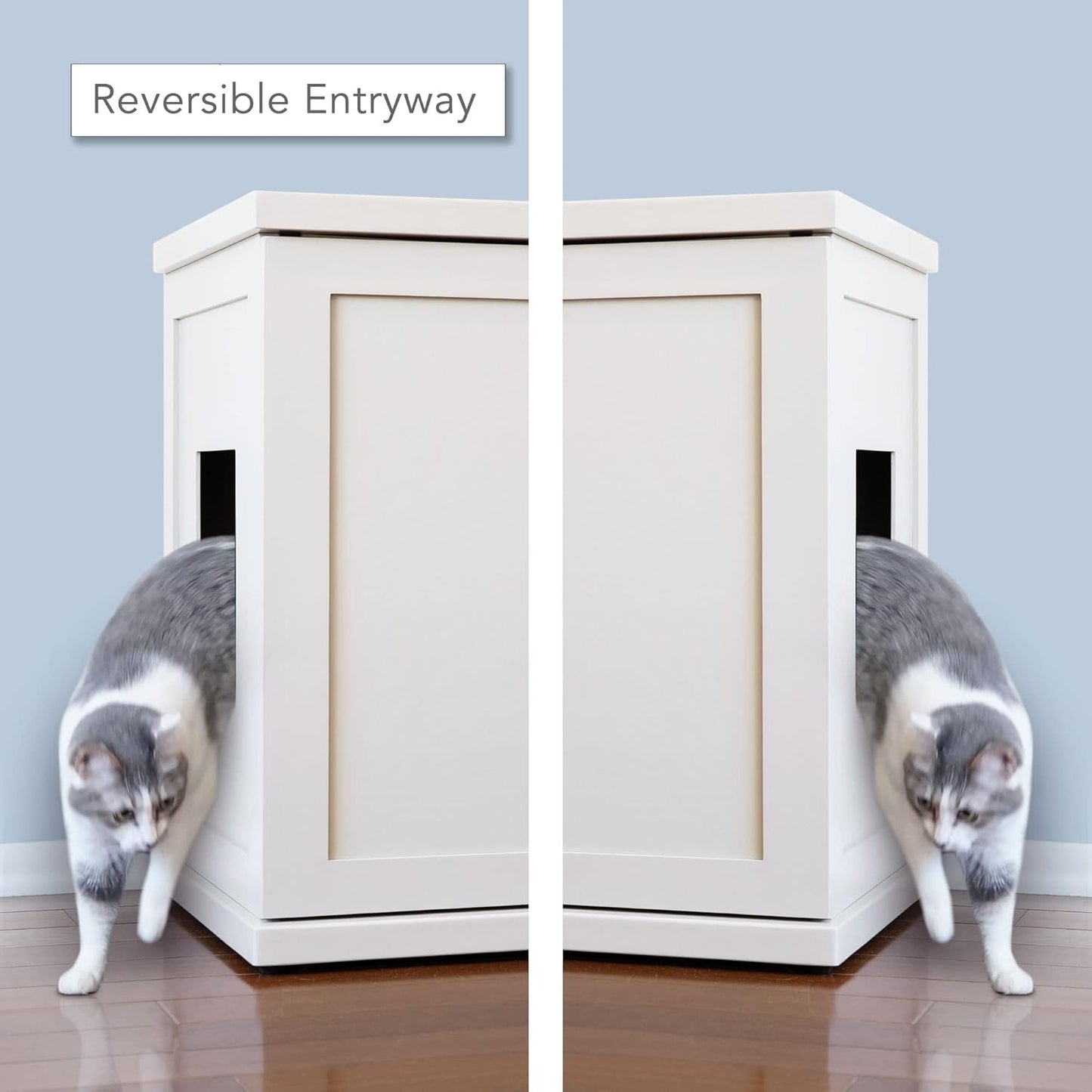 THE REFINED FELINE Cat Litter Box Enclosure Cabinet, Cottage, White, Square Feet, XLarge, Hidden Litter Cat Furniture with Drawer