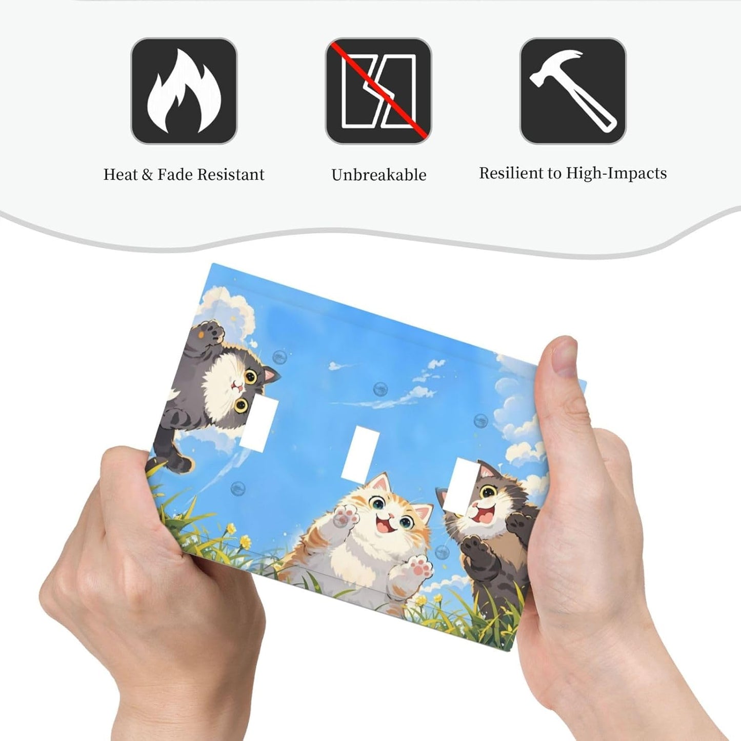 Decorative Switch Plates Orange Gray Cute Cat Sky Cloud Cat S Paw 3 Gang Wall Plate Triple Toggle Light Switch Cover Faceplate Electrical Wall Panels For Kids Room Nursery Decor