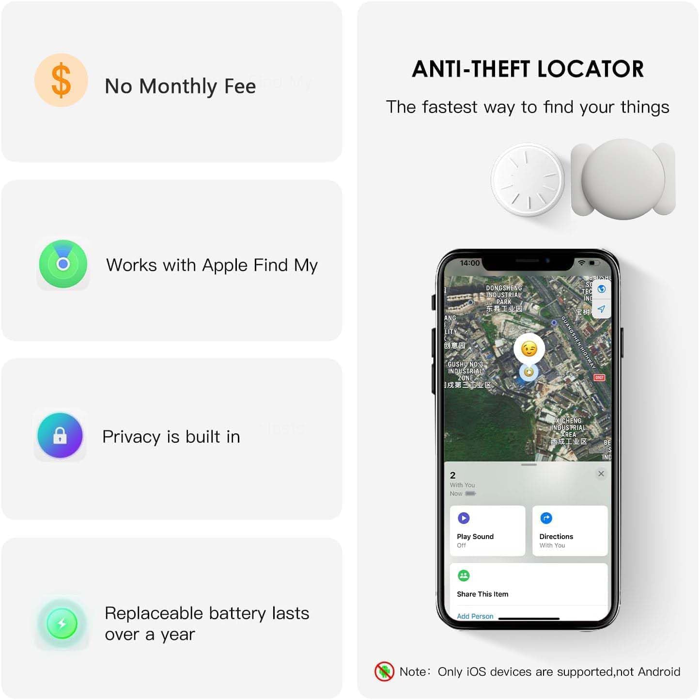 GPS Tracking Devices, 1PCS Tracker Device for Vehicles Work with Find My (iOS Only), Car Tracker Device Hidden with Magnetic Case, No Monthly Fee GPS Tracker for Vehicles (White)