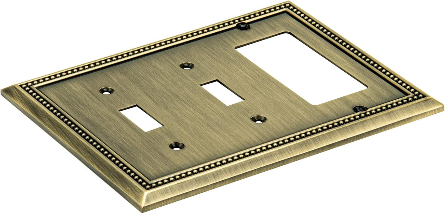 Henne Bery Sunken Pearls Heavy Duty Decorative Wall Plate Switch Plate Outlet Cover (Double Toggle/Single Decorator, Antique Brass)