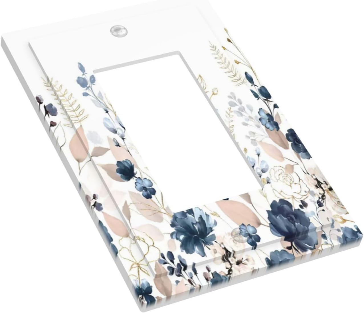 Blue Flora Boho Vintage Flower Golden Leaves Decorative Outlet Covers 1 Gang Single Rocker Light Switch Cover Plate Wall Plates GFCI Faceplate for Bedroom Living Room Decor